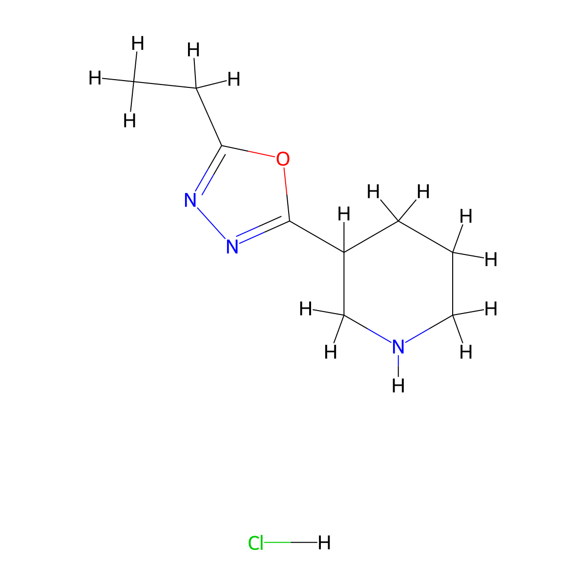3-(5-Ethyl-1,3,4-oxadiazol-2-yl)piperidine hydrochloride molecular structure, CAS 1707580-46-8