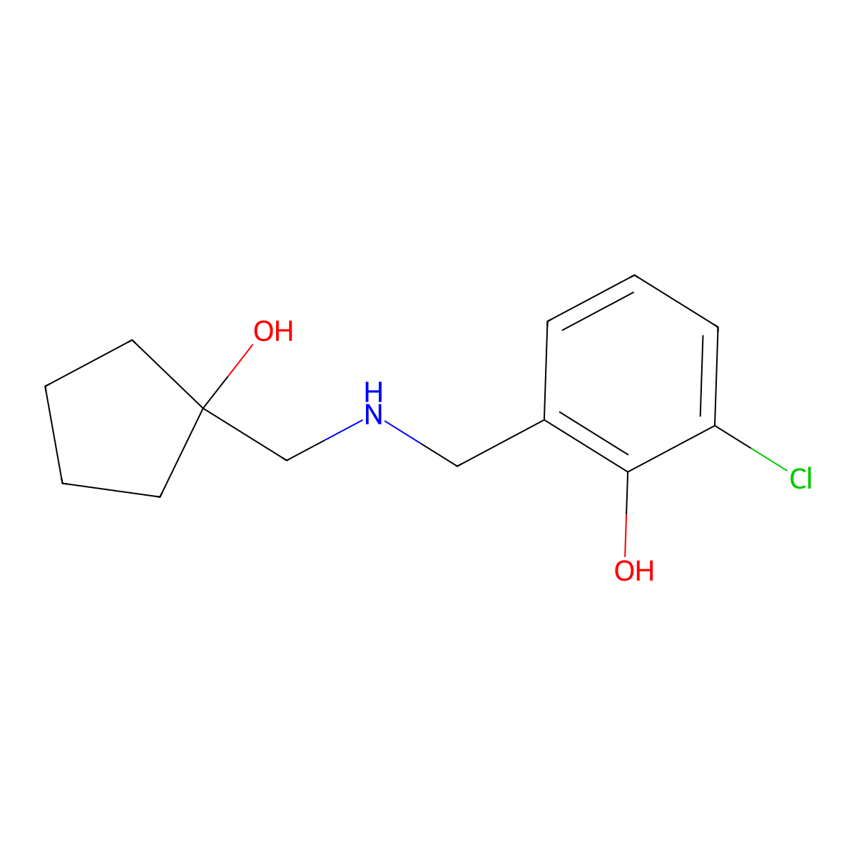2-Chloro-6-({[(1-hydroxycyclopentyl)methyl]amino}methyl)phenol molecular structure, CAS 1707580-54-8