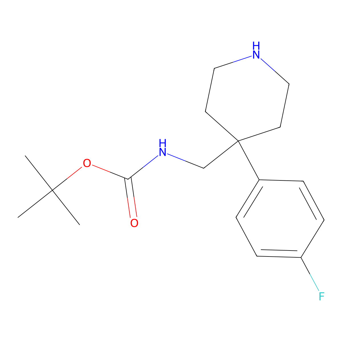 tert-Butyl ((4-(4-fluorophenyl)piperidin-4-yl)methyl)carbamate molecular structure, CAS 1707580-64-0
