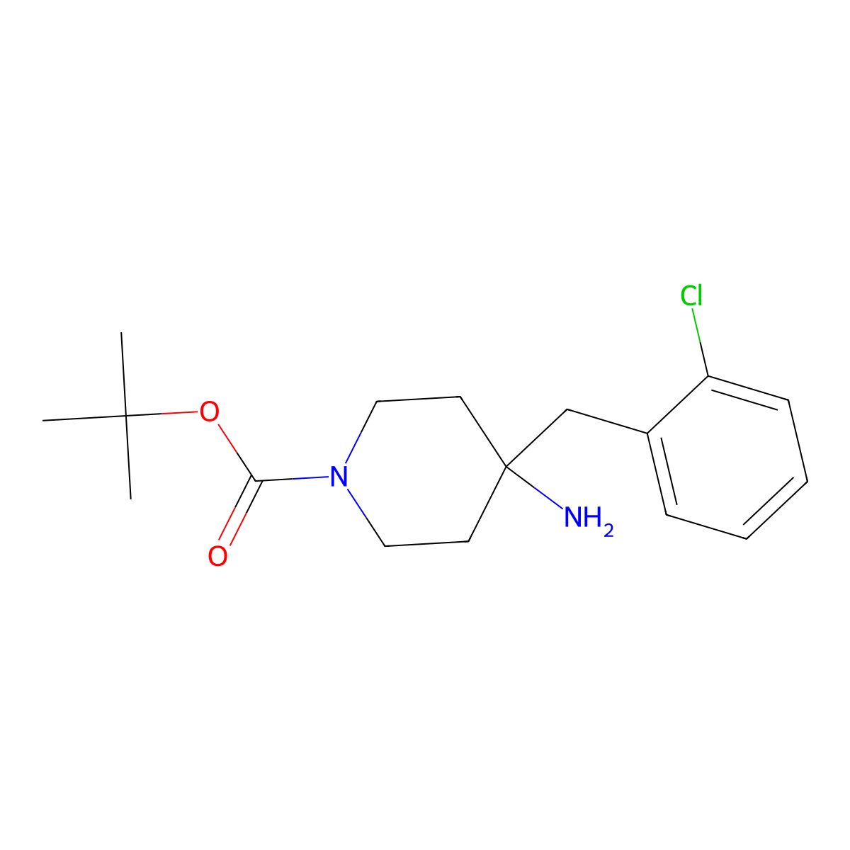 tert-Butyl 4-amino-4-(2-chlorobenzyl)piperidine-1-carboxylate molecular structure, CAS 1707580-66-2