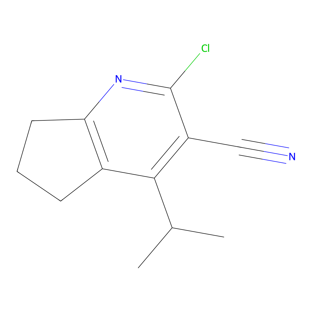 2-Chloro-4-isopropyl-6,7-dihydro-5H-cyclopenta[b]pyridine-3-carbonitrile molecular structure, CAS 1707581-80-3