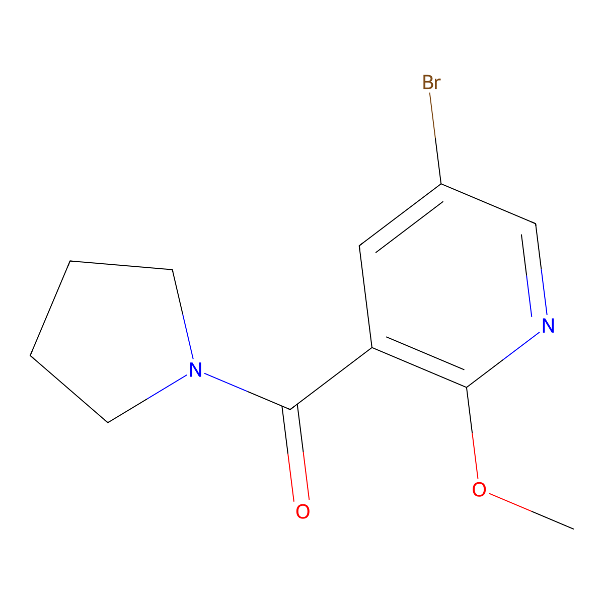 (5-Bromo-2-methoxypyridin-3-yl)(pyrrolidin-1-yl)methanone molecular structure, CAS 1707583-16-1