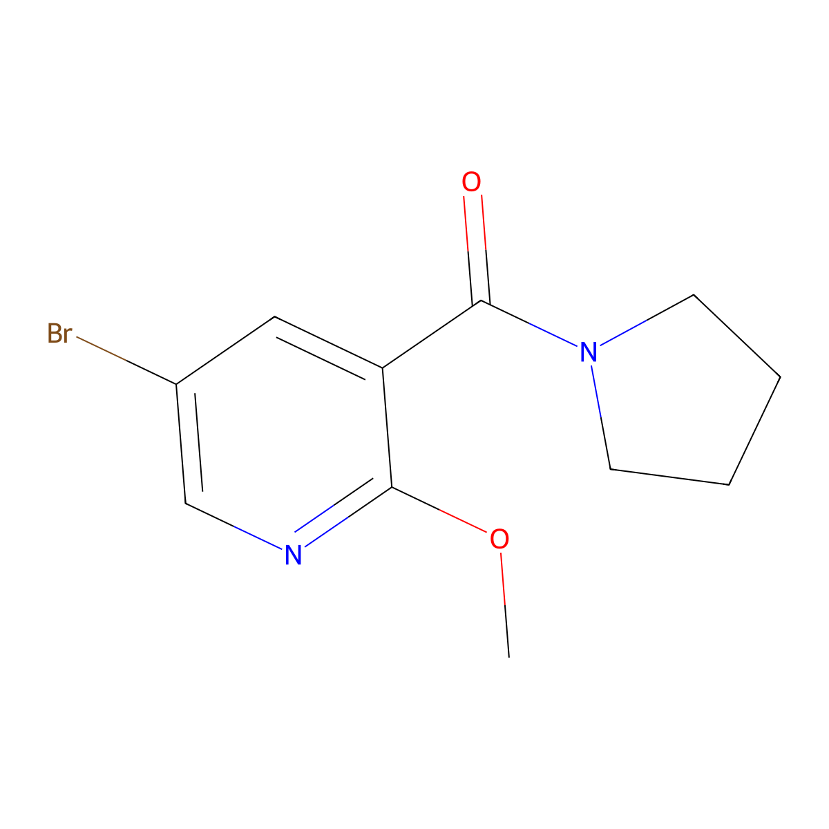 (5-Bromo-2-methoxypyridin-3-yl)(pyrrolidin-1-yl)methanone molecular structure, CAS 1707583-16-1