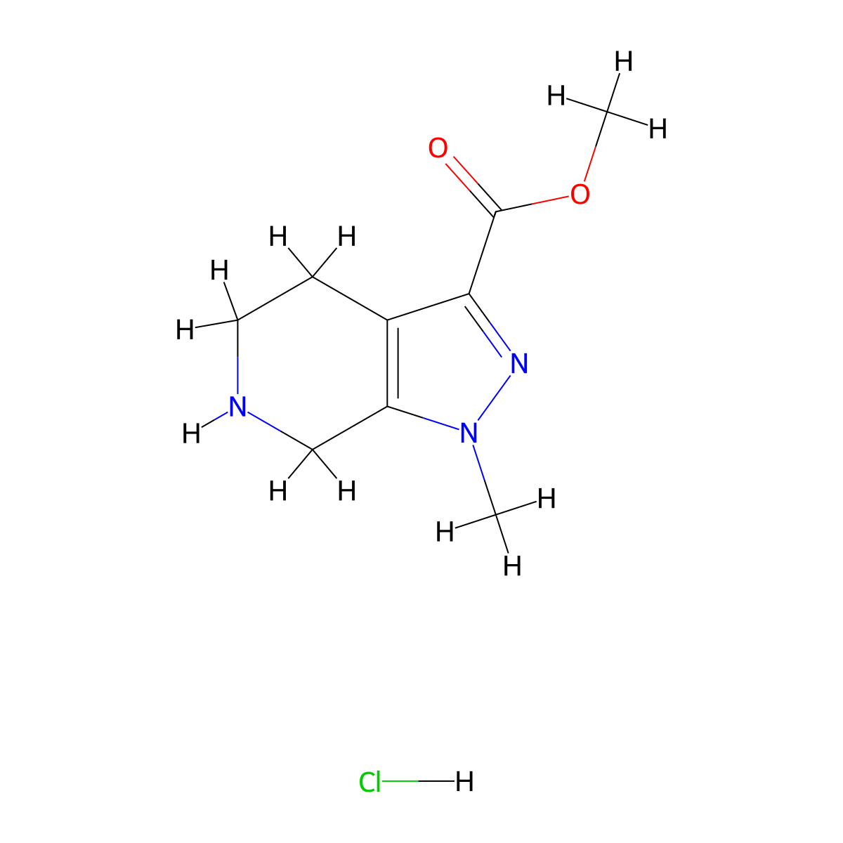 methyl 1-methyl-1H,4H,5H,6H,7H-pyrazolo(3,4-c)pyridine-3-carboxylate hydrochloride molecular structure, CAS 1707584-14-2