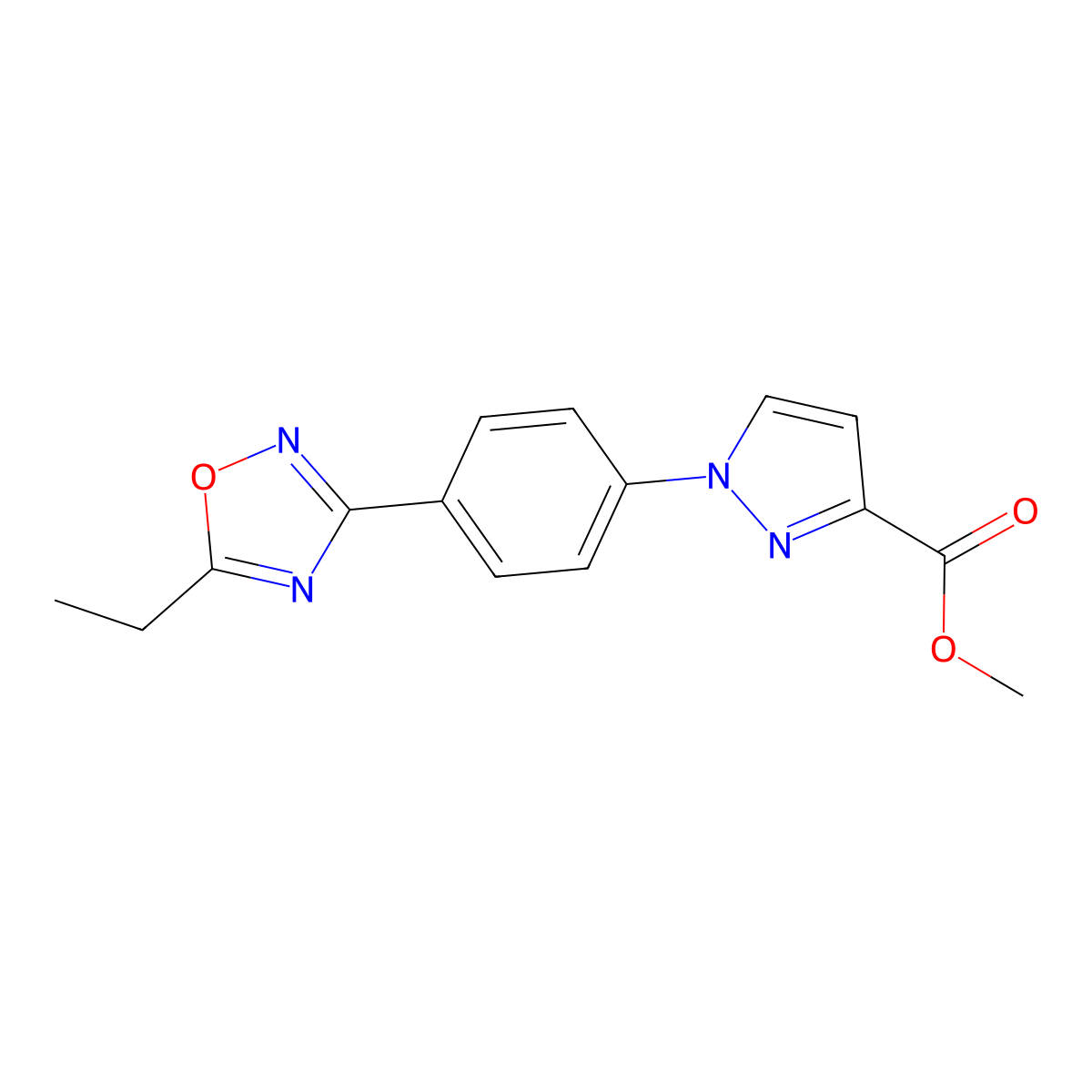 methyl 1-[4-(5-ethyl-1,2,4-oxadiazol-3-yl)phenyl]-1H-pyrazole-3-carboxylate molecular structure, CAS 1707586-20-6