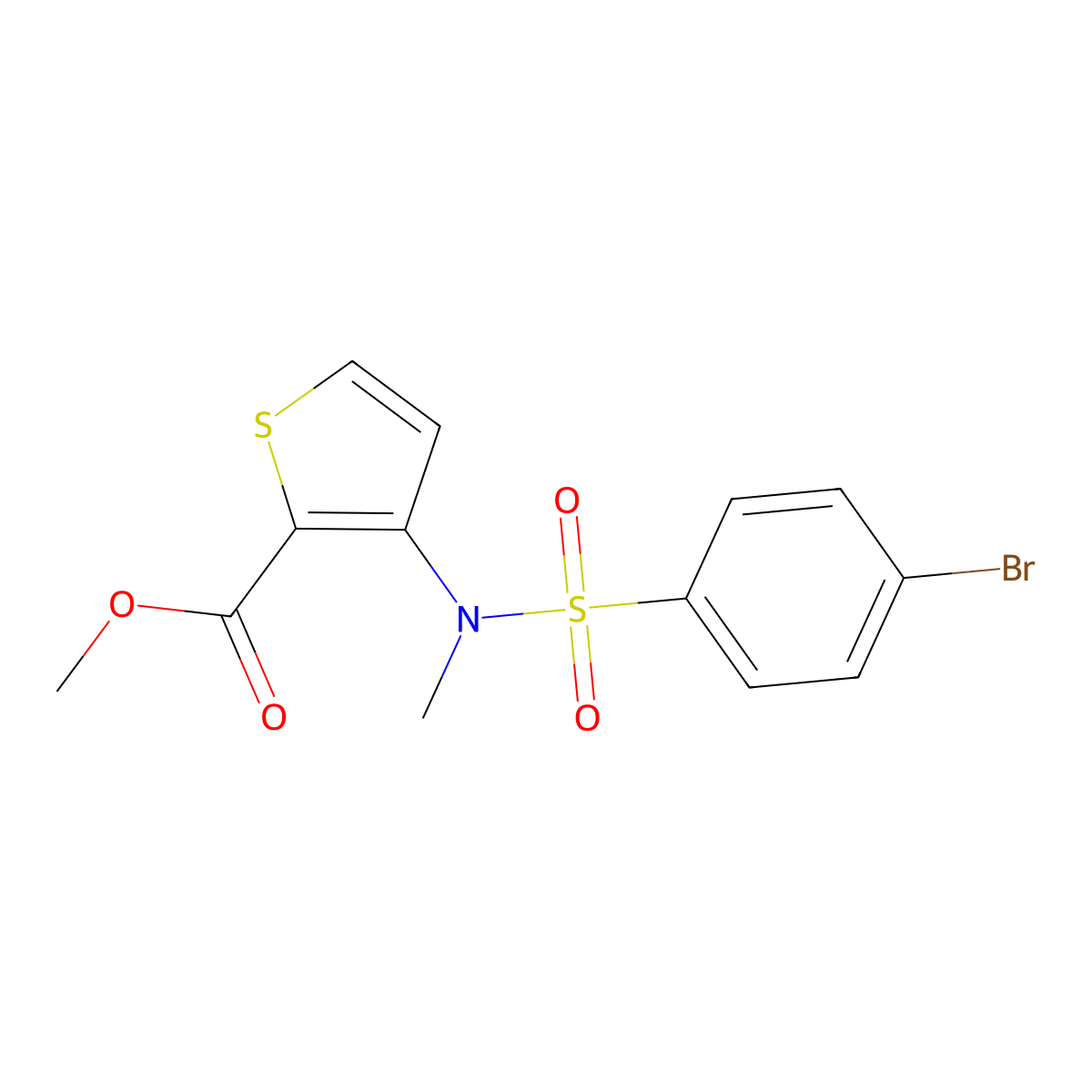 Methyl 3-[[(4-bromophenyl)sulfonyl](methyl)amino]thiophene-2-carboxylate molecular structure, CAS 1707586-36-4
