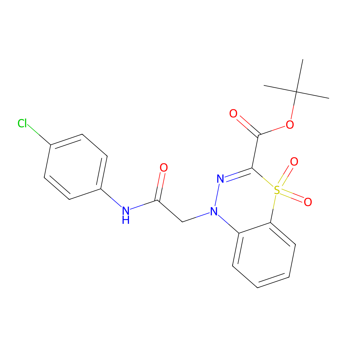 tert-butyl 1-{2-[(4-chlorophenyl)amino]-2-oxoethyl}-1H-4,1,2-benzothiadiazine-3-carboxylate 4,4-dioxide molecular structure, CAS 1707587-05-0