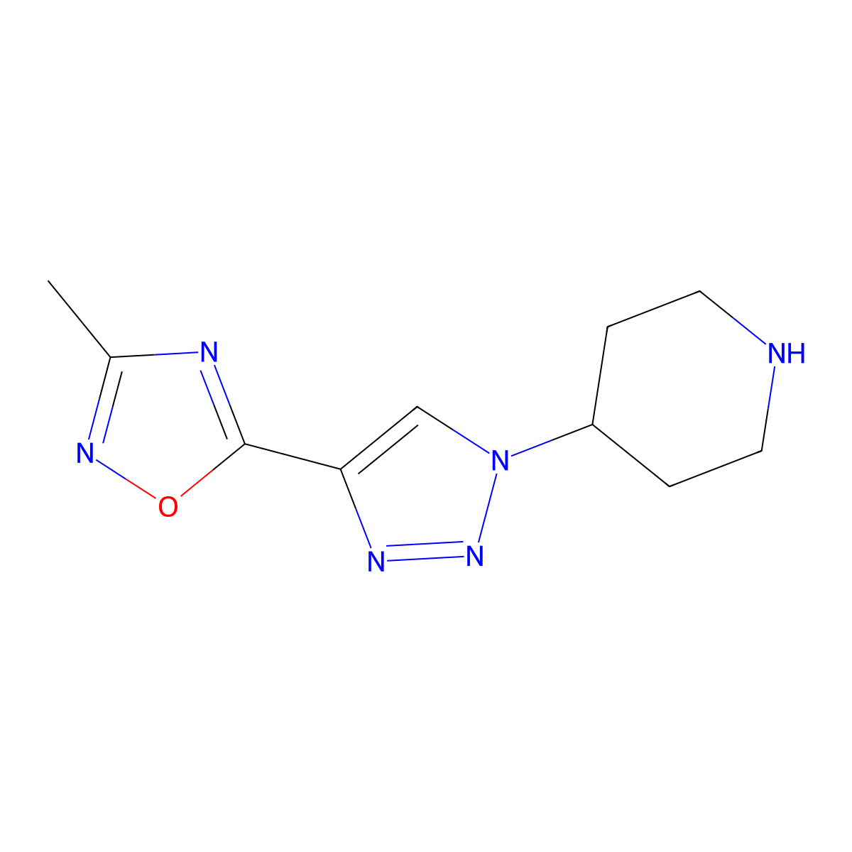 3-methyl-5-(1-(piperidin-4-yl)-1H-1,2,3-triazol-4-yl)-1,2,4-oxadiazole molecular structure, CAS 1707594-37-3