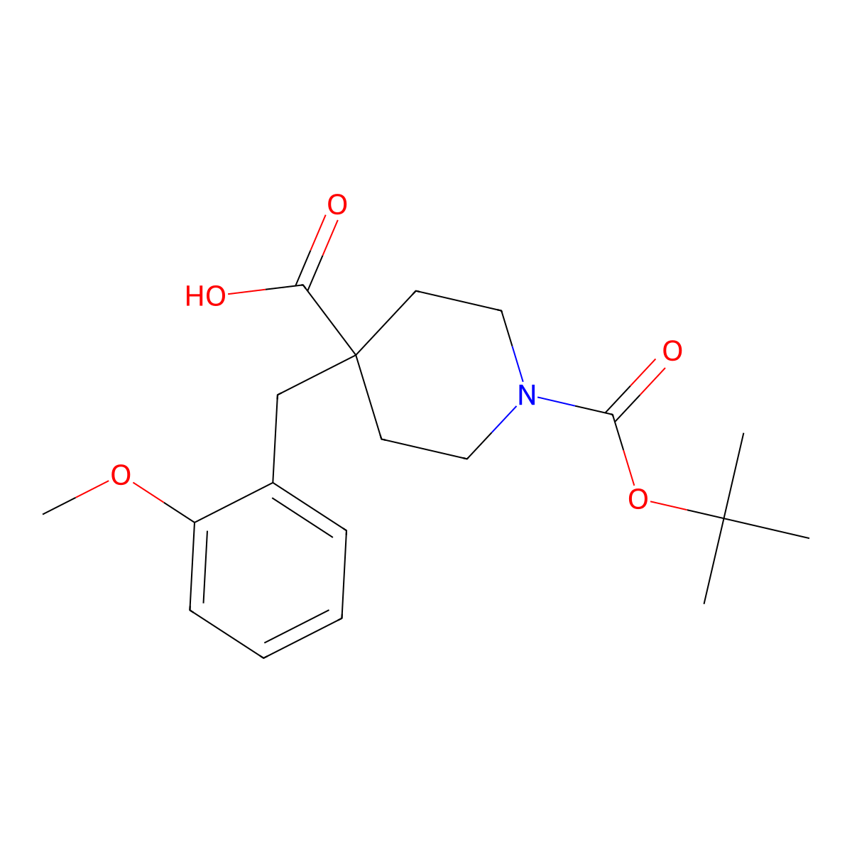 1-(tert-Butoxycarbonyl)-4-(2-methoxybenzyl)piperidine-4-carboxylic acid molecular structure, CAS 1707602-34-3