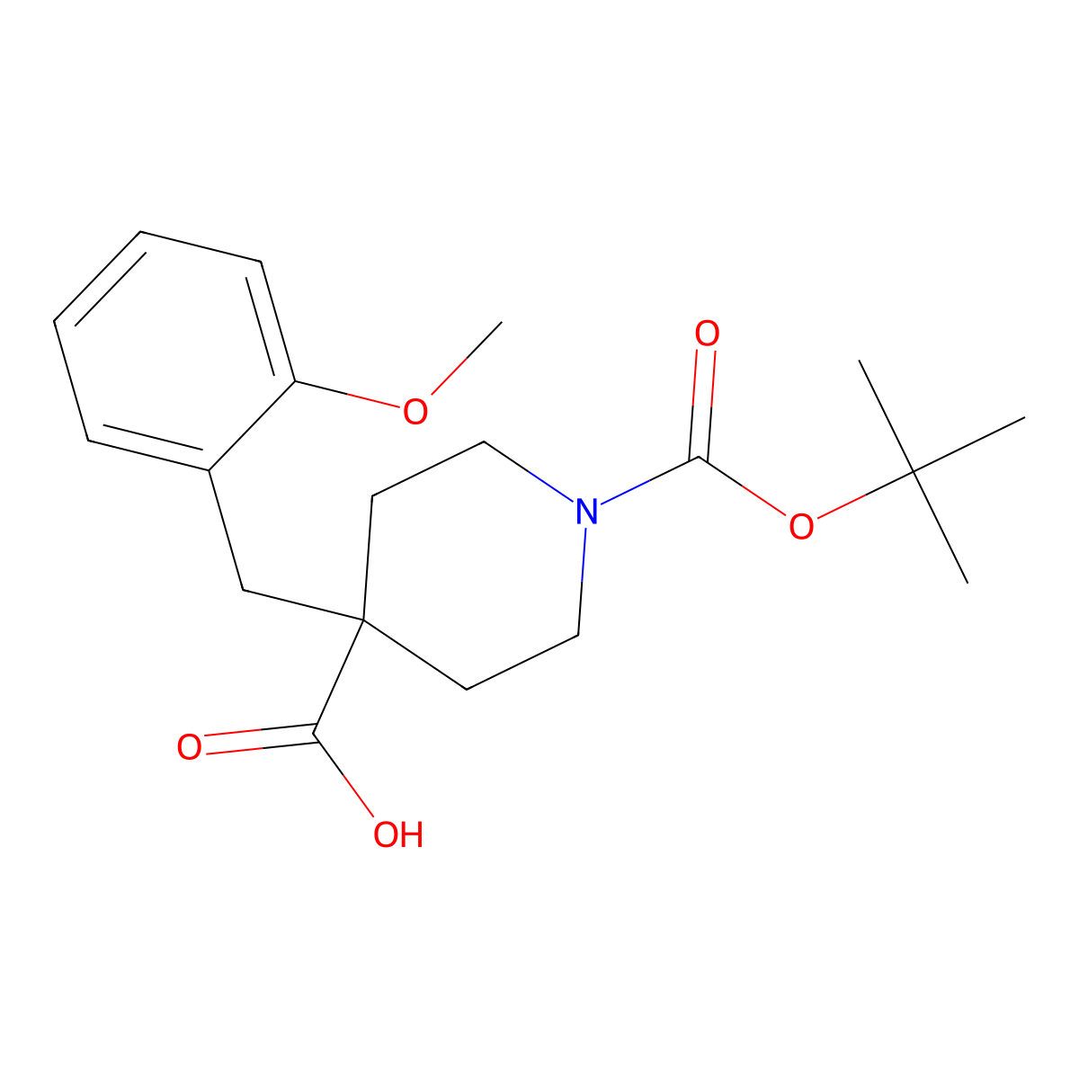 1-(tert-Butoxycarbonyl)-4-(2-methoxybenzyl)piperidine-4-carboxylic acid molecular structure, CAS 1707602-34-3