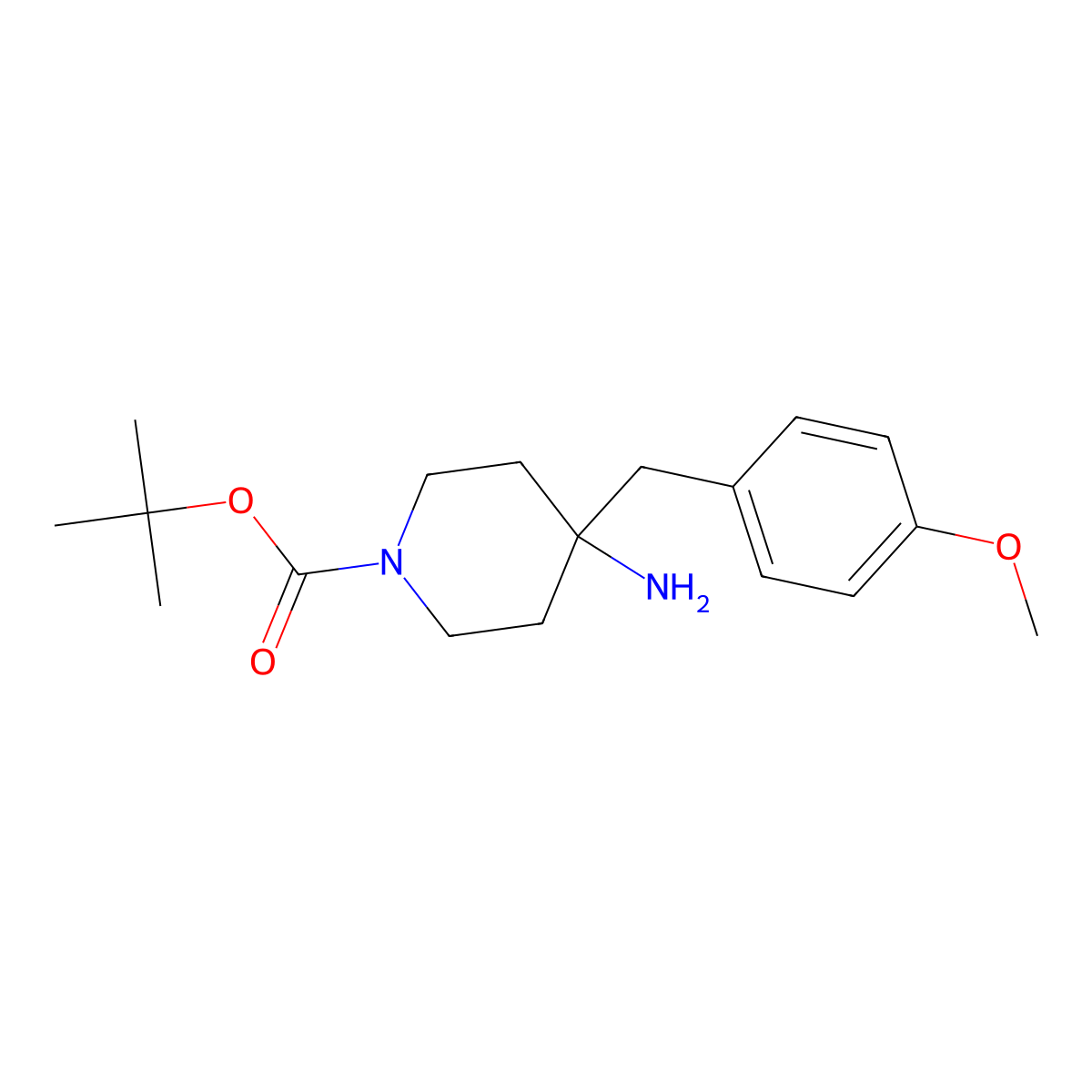 tert-Butyl 4-amino-4-(4-methoxybenzyl)piperidine-1-carboxylate molecular structure, CAS 1707602-61-6