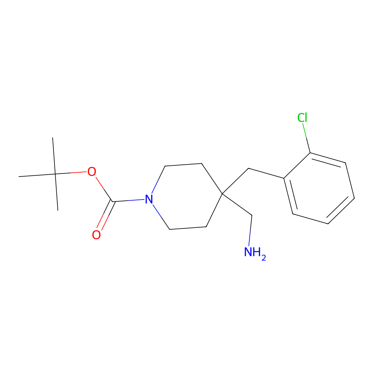 tert-Butyl 4-(aminomethyl)-4-(2-chlorobenzyl)piperidine-1-carboxylate molecular structure, CAS 1707602-63-8