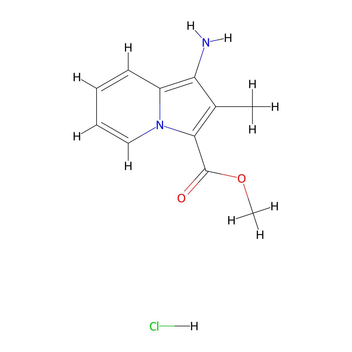 Methyl 1-amino-2-methylindolizine-3-carboxylate hydrochloride molecular structure, CAS 1707602-70-7