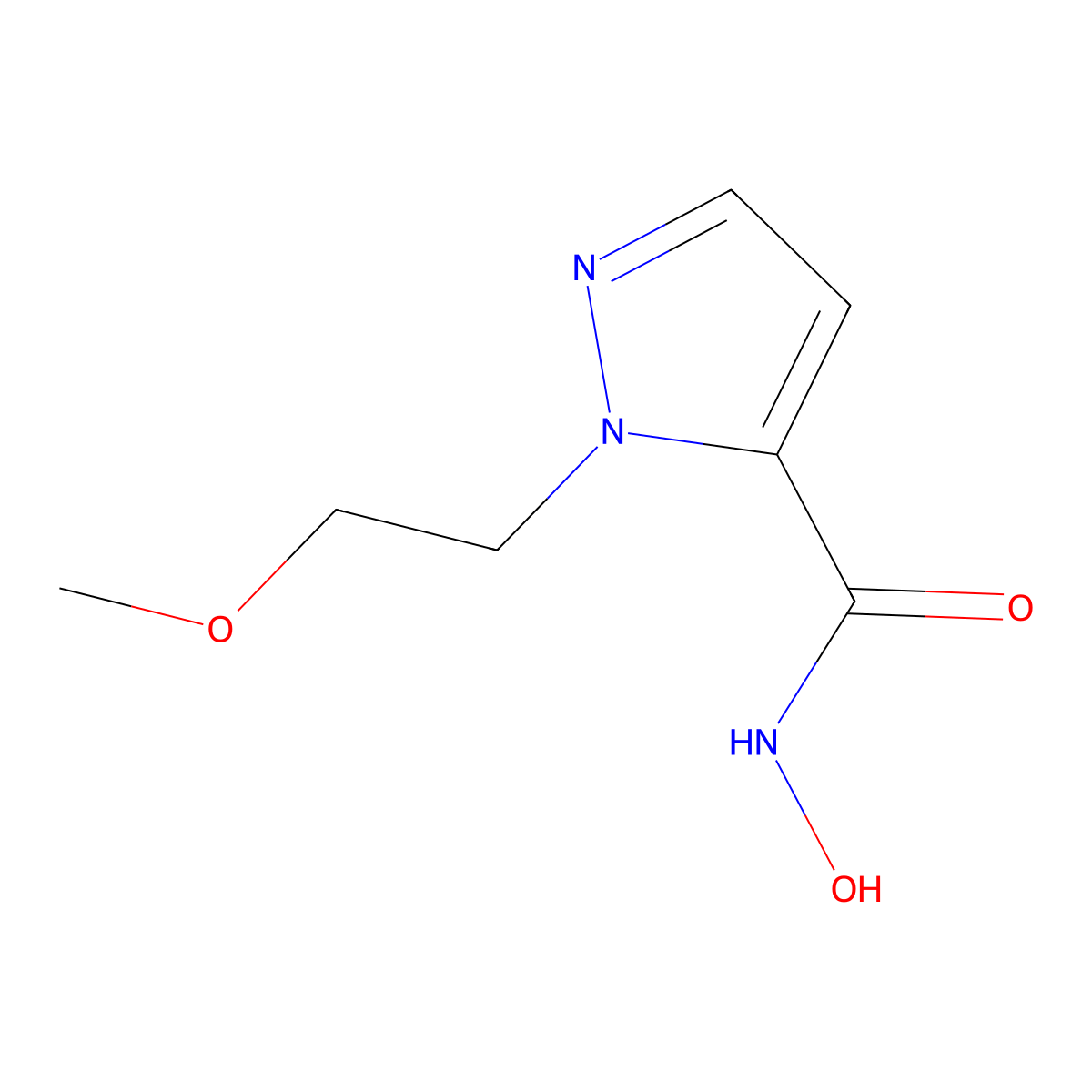 N-Hydroxy-1-(2-methoxyethyl)-1H-pyrazole-5-carboxamide molecular structure, CAS 1707667-81-9