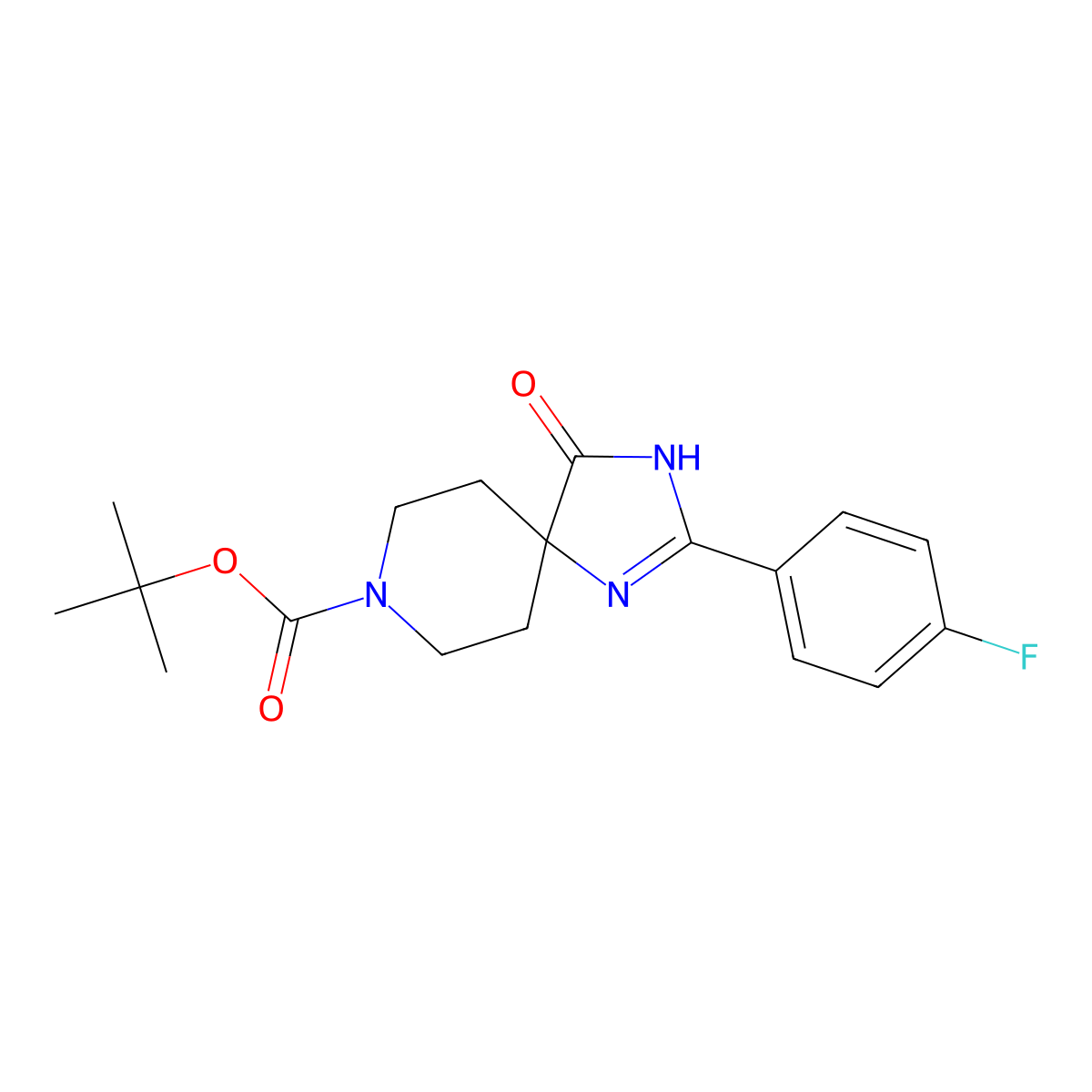 tert-Butyl 2-(4-fluorophenyl)-4-oxo-1,3,8-triazaspiro[4.5]dec-1-ene-8-carboxylate molecular structure, CAS 1707713-85-6