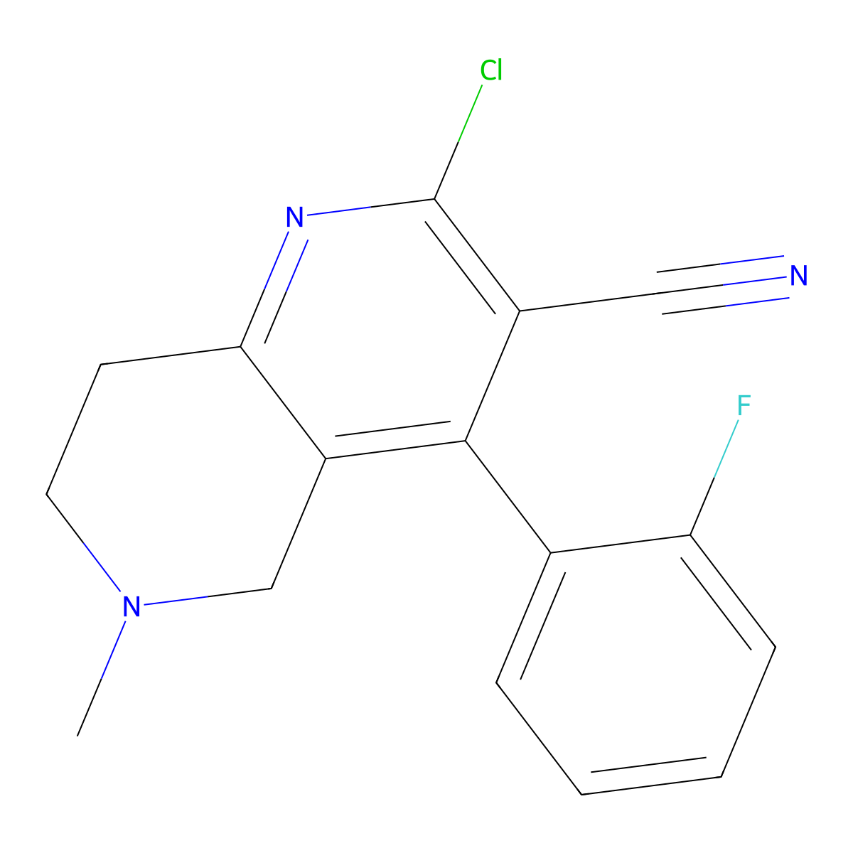 2-Chloro-4-(2-fluorophenyl)-6-methyl-5,6,7,8-tetrahydro-1,6-naphthyridine-3-carbonitrile molecular structure, CAS 1707727-98-7