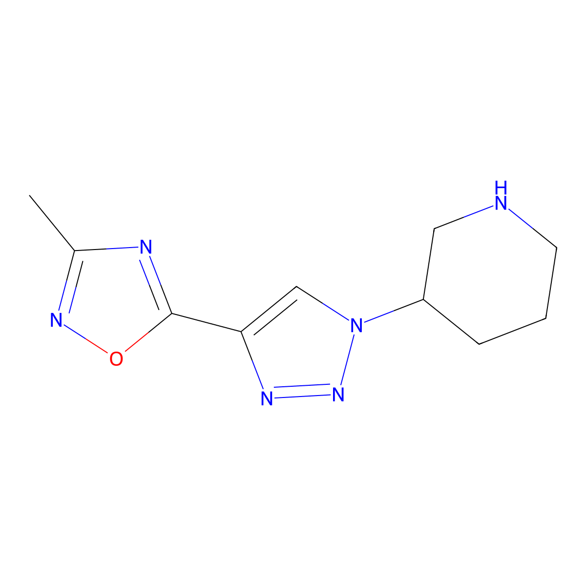 3-[4-(3-Methyl-[1,2,4]oxadiazol-5-yl)-[1,2,3]triazol-1-yl]-piperidine molecular structure, CAS 1707734-95-9