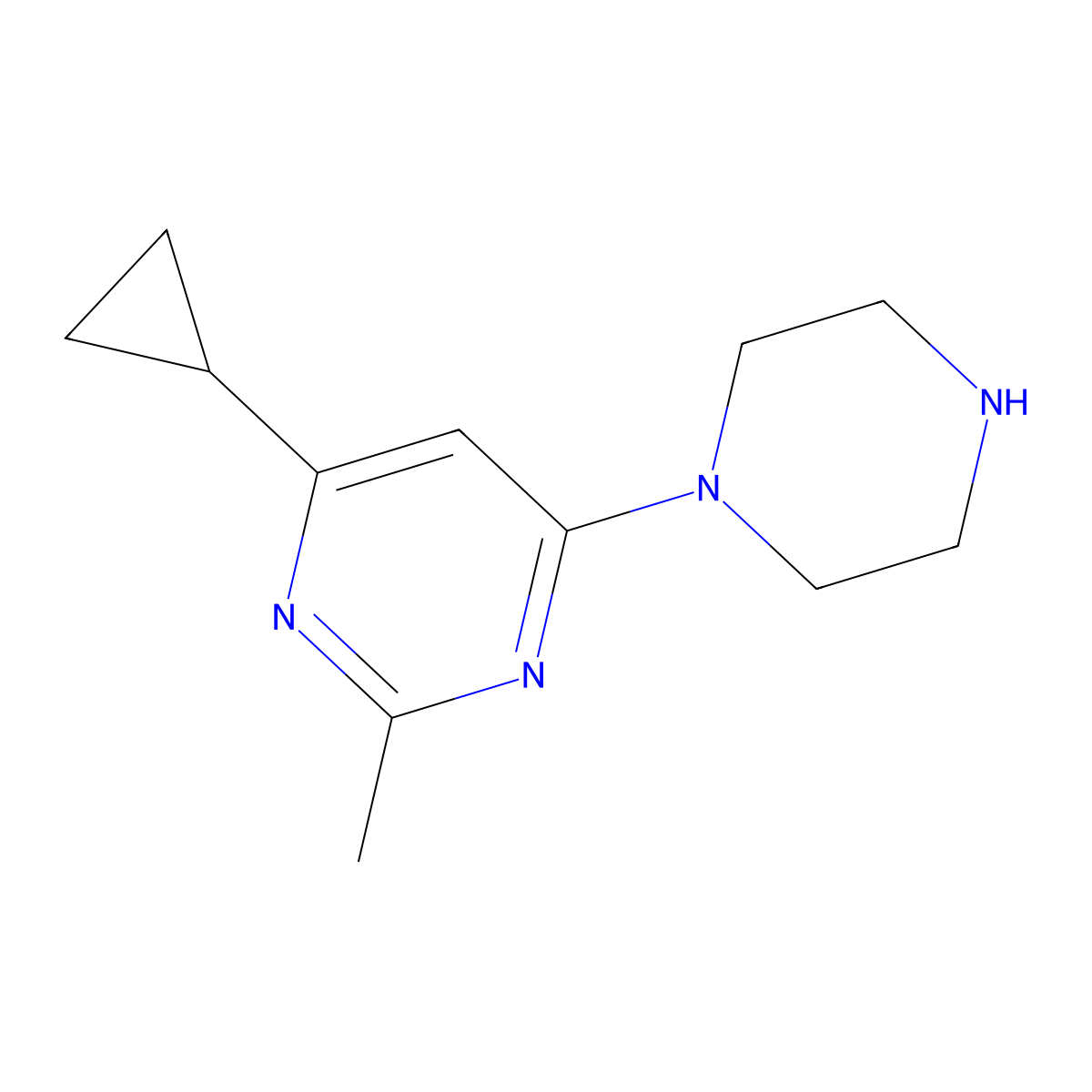 4-Cyclopropyl-2-methyl-6-(piperazin-1-yl)pyrimidine molecular structure, CAS 1707735-25-8