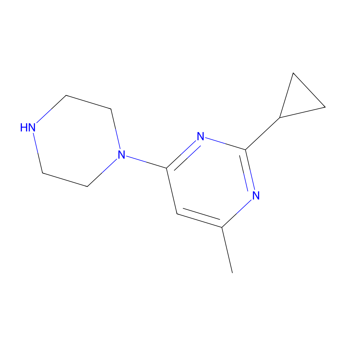 2-Cyclopropyl-4-methyl-6-(piperazin-1-yl)pyrimidine molecular structure, CAS 1707735-29-2