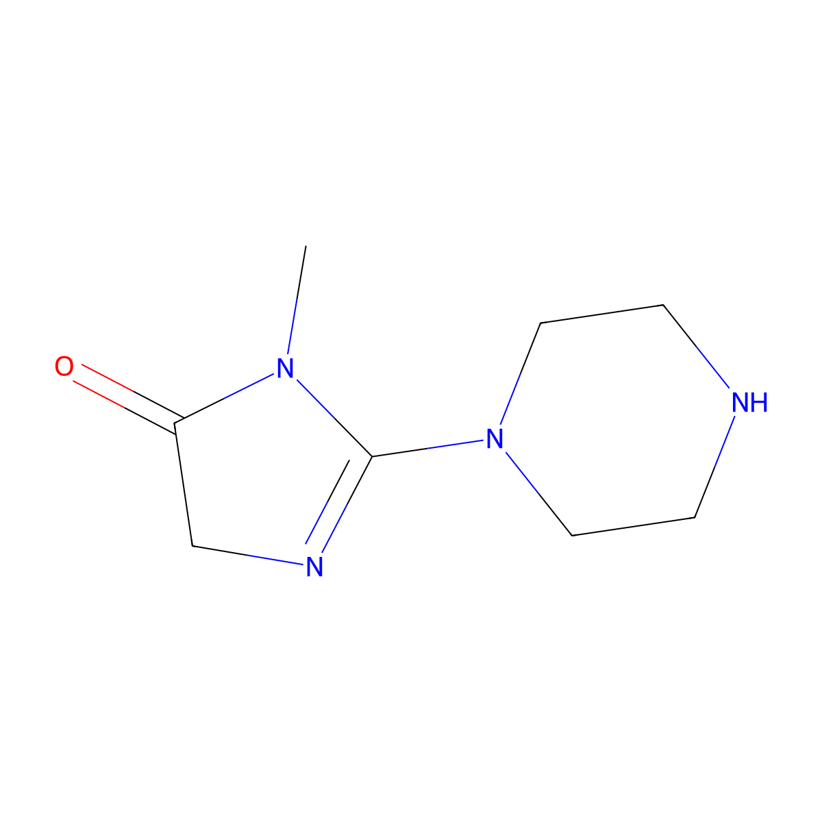 1-Methyl-2-(piperazin-1-yl)-1H-imidazol-5(4H)-one molecular structure, CAS 1707735-51-0