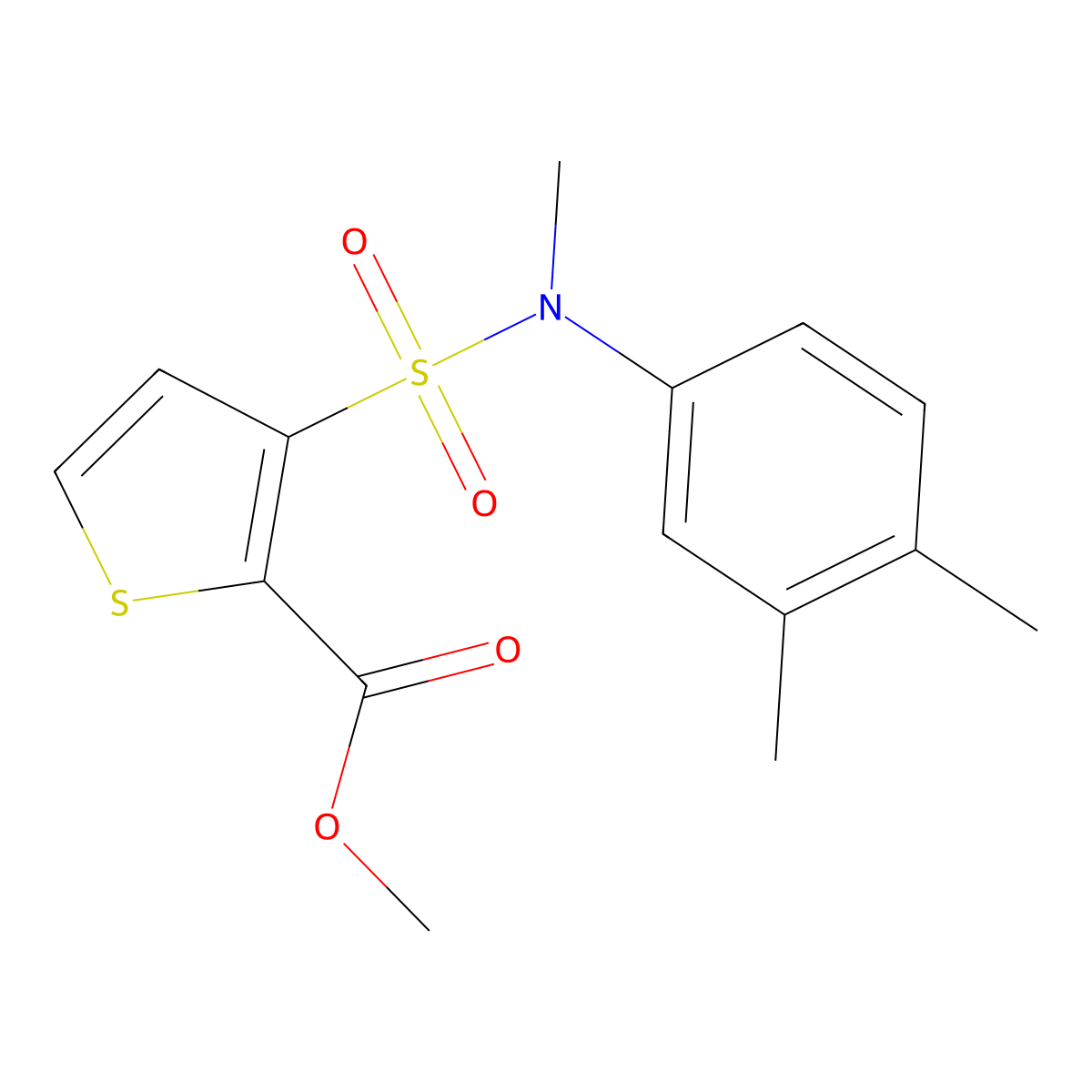 Methyl 3-{[(3,4-dimethylphenyl)(methyl)amino]sulfonyl}thiophene-2-carboxylate molecular structure, CAS 1707737-25-4