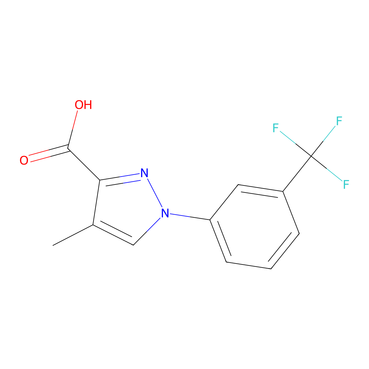 4-methyl-1-[3-(trifluoromethyl)phenyl]-1H-pyrazole-3-carboxylic acid molecular structure, CAS 1707828-37-2
