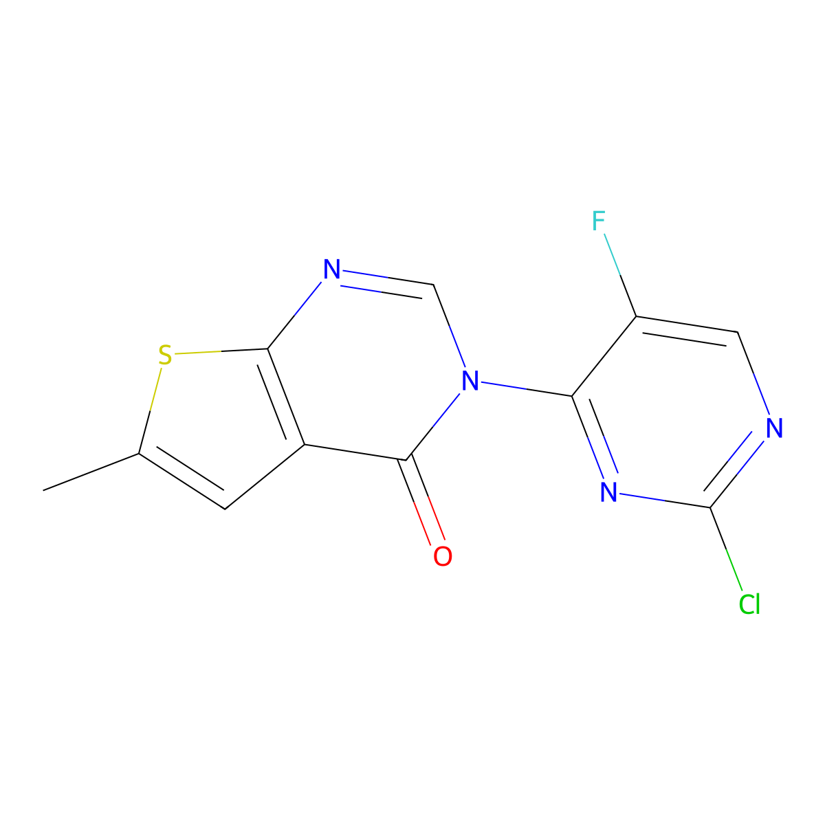 3-(2-chloro-5-fluoropyrimidin-4-yl)-6-methylthieno[2,3-d]pyrimidin-4(3H)-one molecular structure, CAS 1708000-35-4