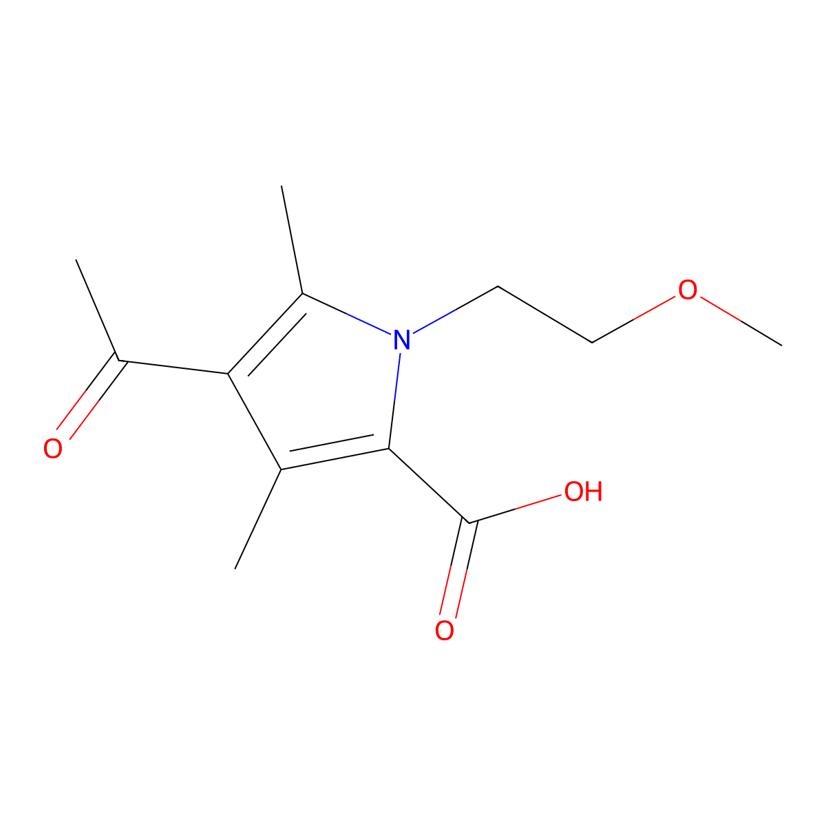 4-Acetyl-1-(2-methoxyethyl)-3,5-dimethyl-1H-pyrrole-2-carboxylic acid molecular structure, CAS 1708012-89-8