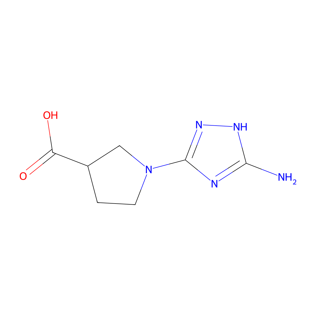 1-(5-amino-1H-1,2,4-triazol-3-yl)pyrrolidine-3-carboxylic acid molecular structure, CAS 1708012-91-2