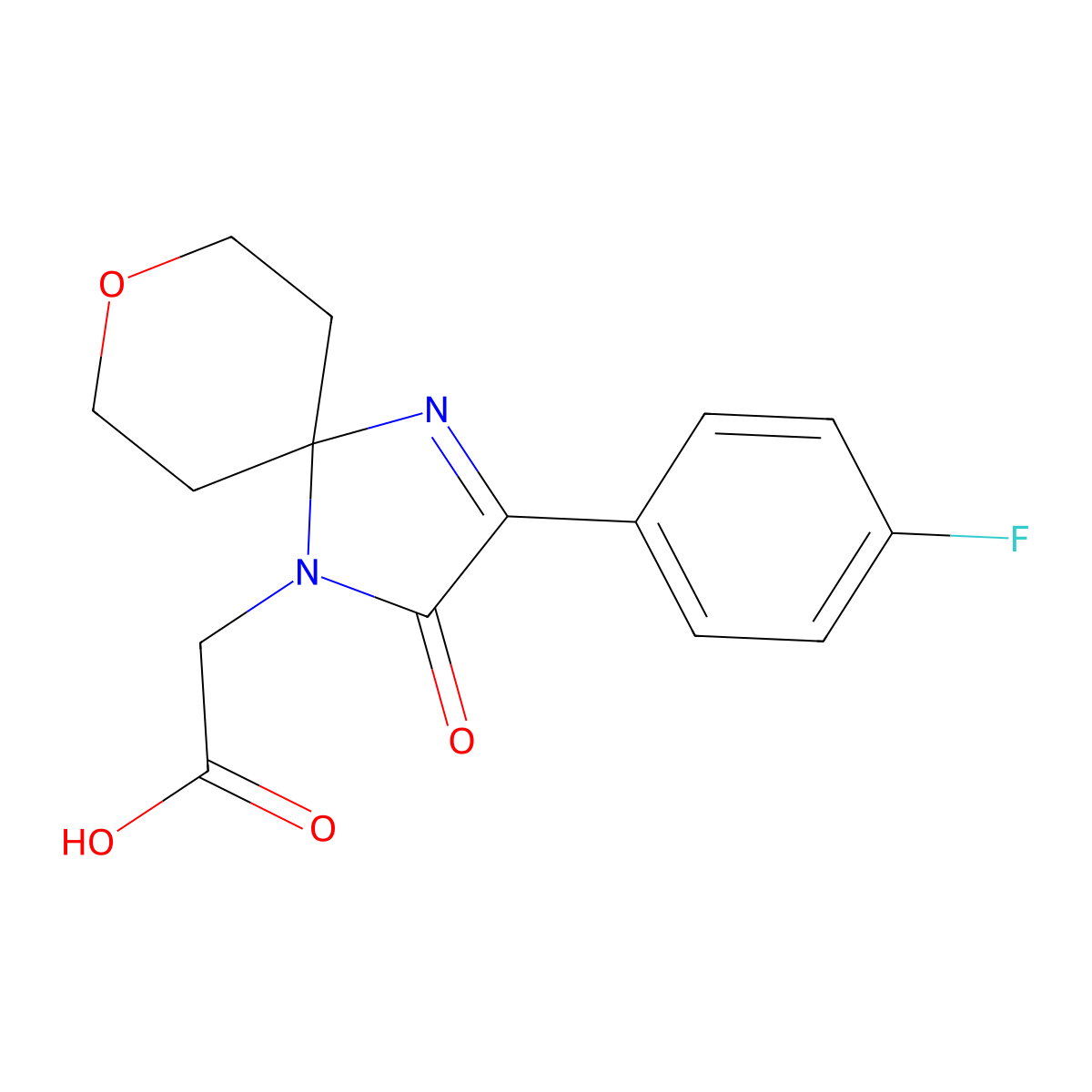 2-(3-(4-Fluorophenyl)-2-oxo-8-oxa-1,4-diazaspiro[4.5]dec-3-en-1-yl)acetic acid molecular structure, CAS 1708013-13-1