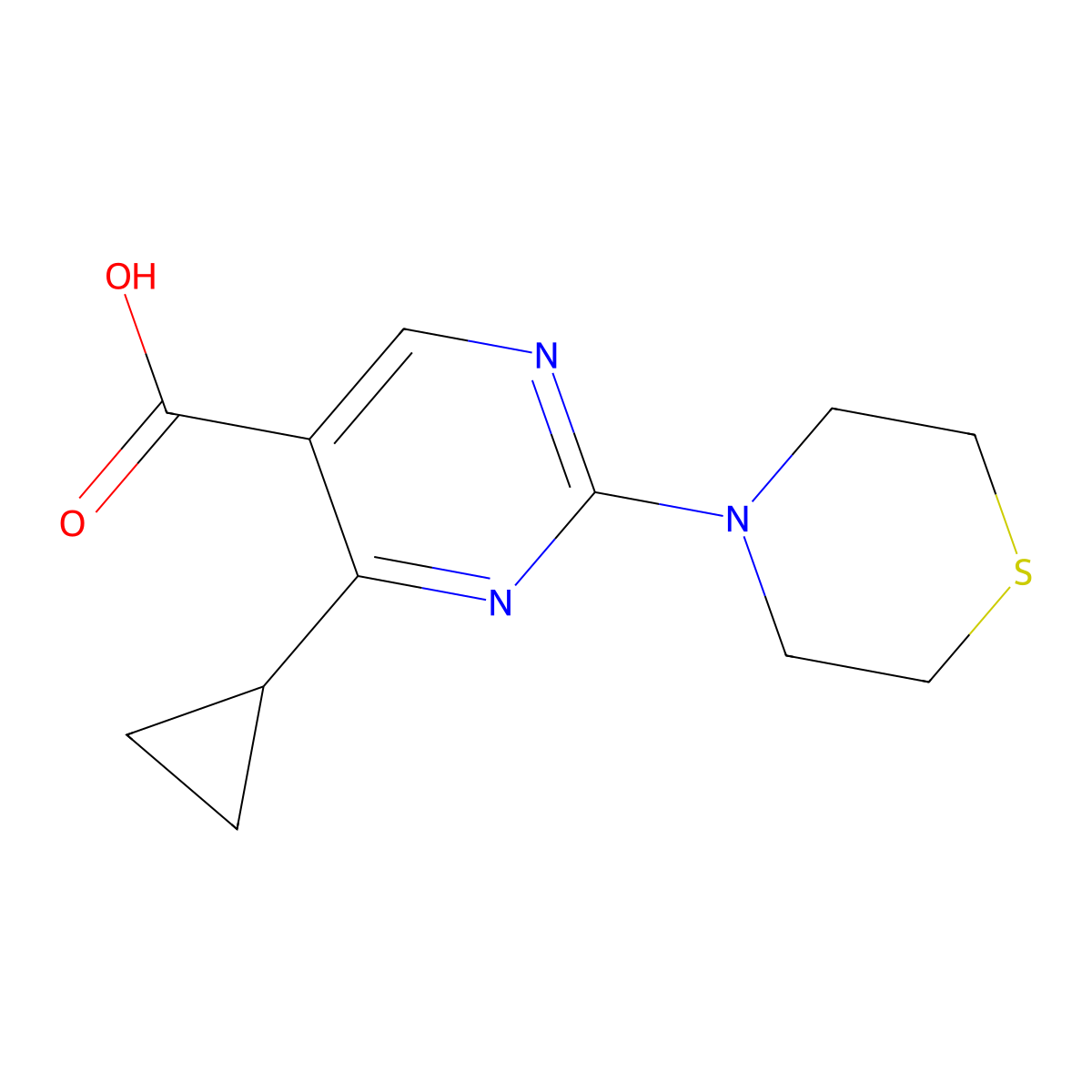 4-Cyclopropyl-2-thiomorpholinopyrimidine-5-carboxylic acid molecular structure, CAS 1708013-28-8