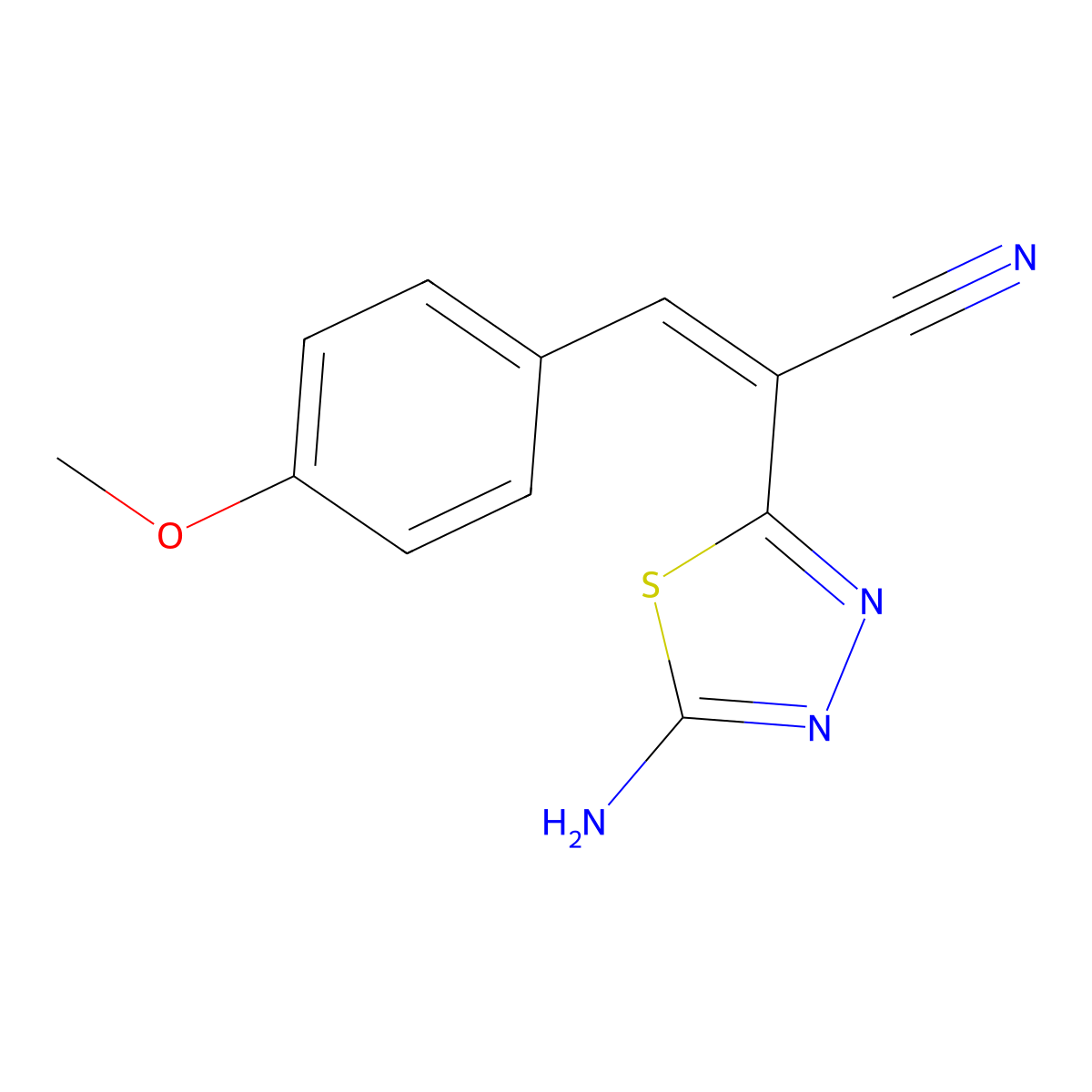 2-(5-Amino-1,3,4-thiadiazol-2-yl)-3-(4-methoxyphenyl)acrylonitrile molecular structure, CAS 170802-09-2