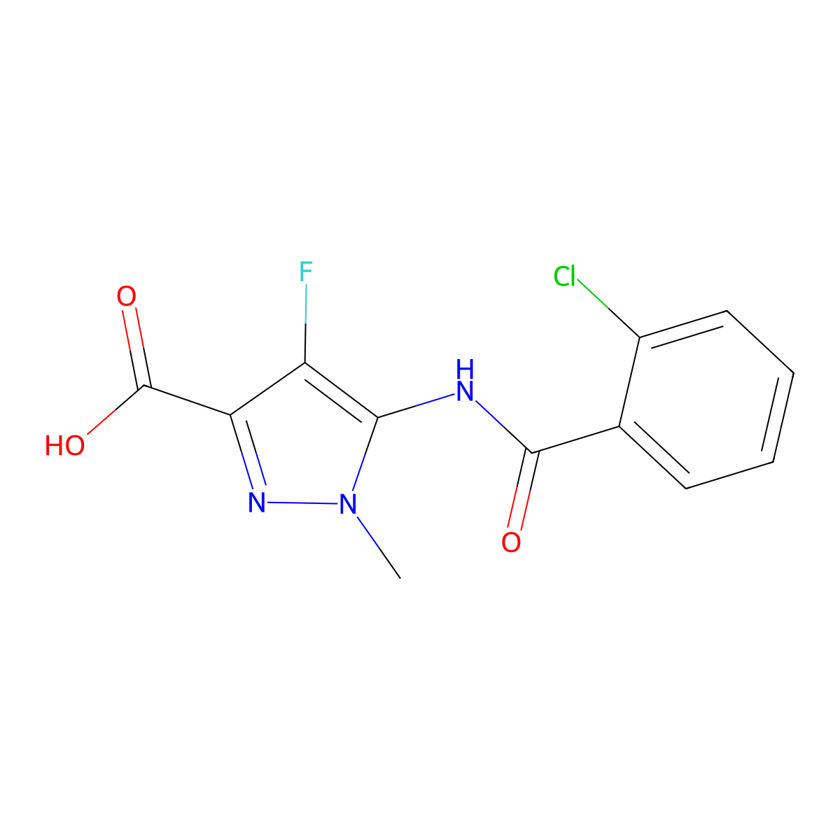 5-(2-chlorobenzamido)-4-fluoro-1-methyl-1H-pyrazole-3-carboxylic acid molecular structure, CAS 1708025-16-4