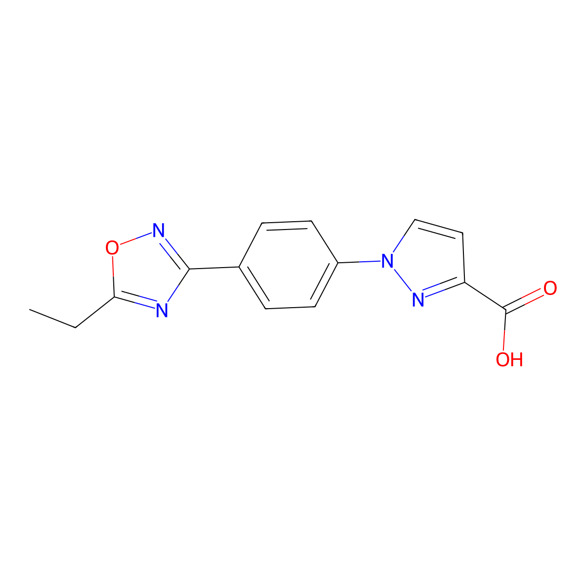 1-[4-(5-ethyl-1,2,4-oxadiazol-3-yl)phenyl]-1H-pyrazole-3-carboxylic acid molecular structure, CAS 1708079-86-0