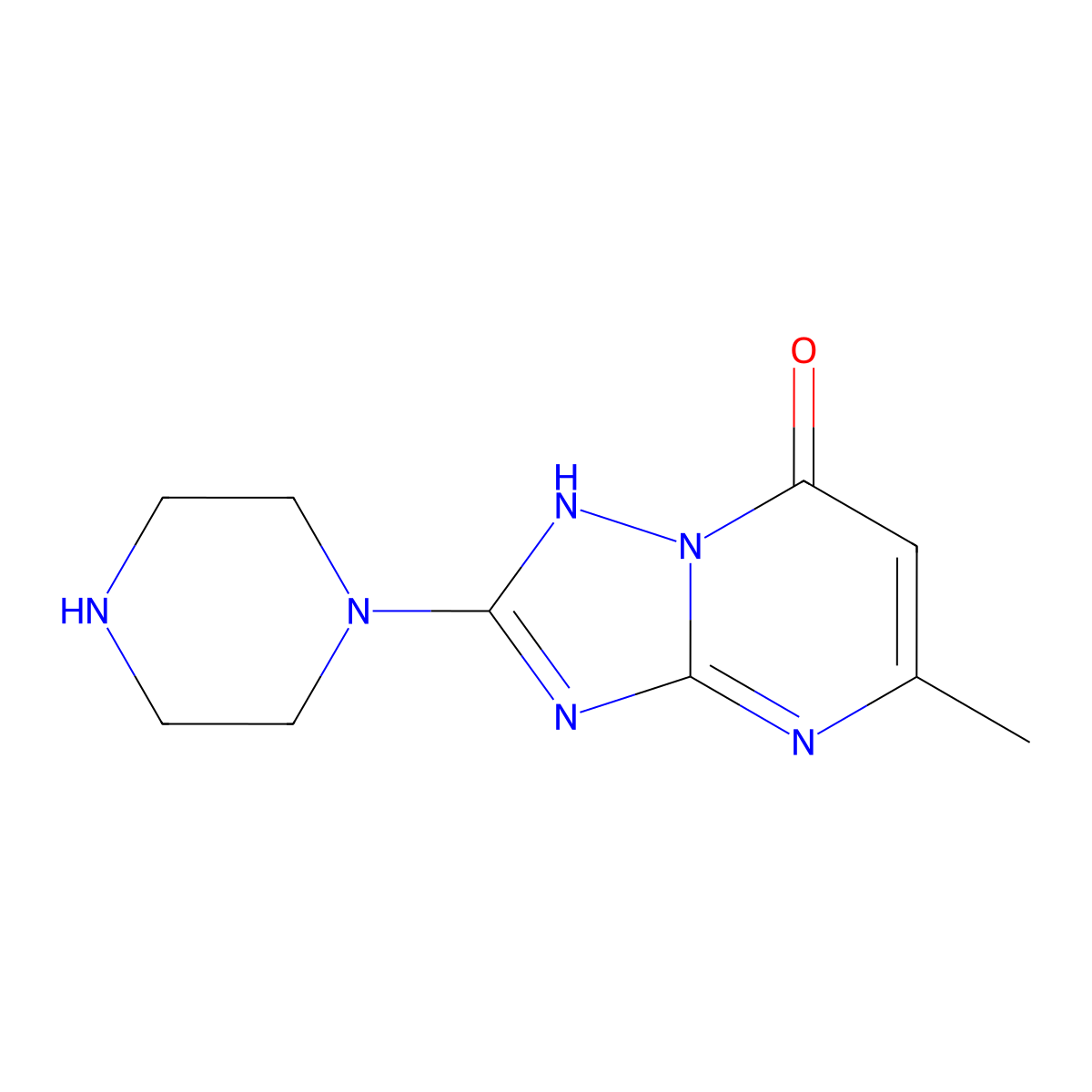 5-Methyl-2-(piperazin-1-yl)-[1,2,4]triazolo[1,5-a]pyrimidin-7(4H)-one molecular structure, CAS 1708080-00-5