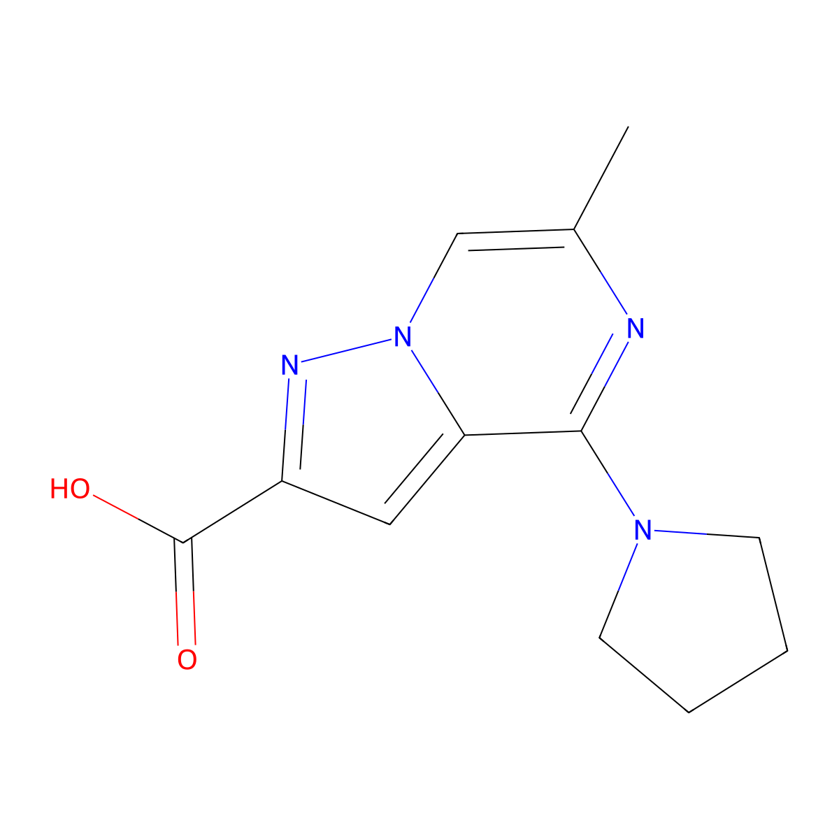 6-Methyl-4-(pyrrolidin-1-yl)pyrazolo[1,5-a]pyrazine-2-carboxylic acid molecular structure, CAS 1708080-13-0