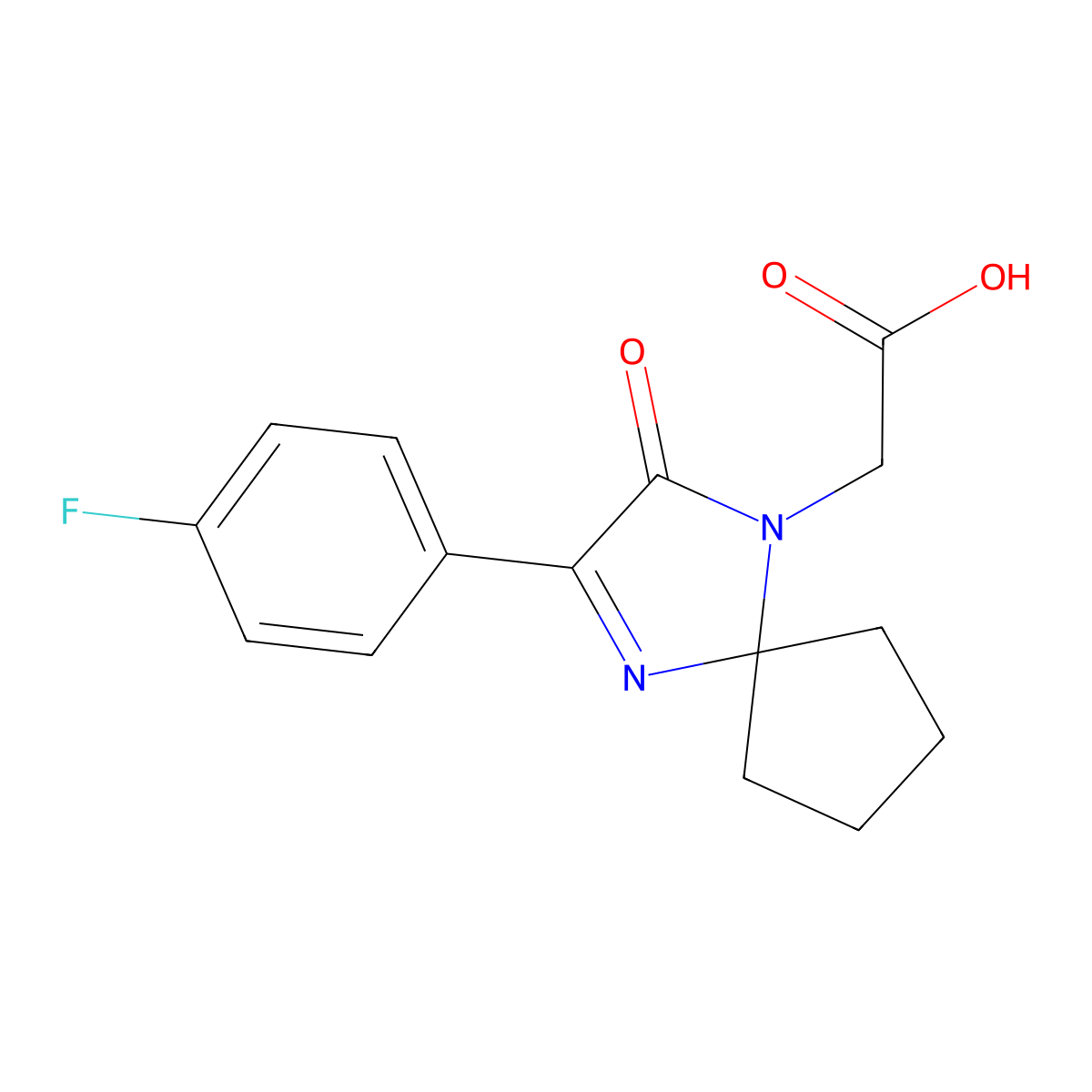 2-(3-(4-Fluorophenyl)-2-oxo-1,4-diazaspiro[4.4]non-3-en-1-yl)acetic acid molecular structure, CAS 1708080-16-3