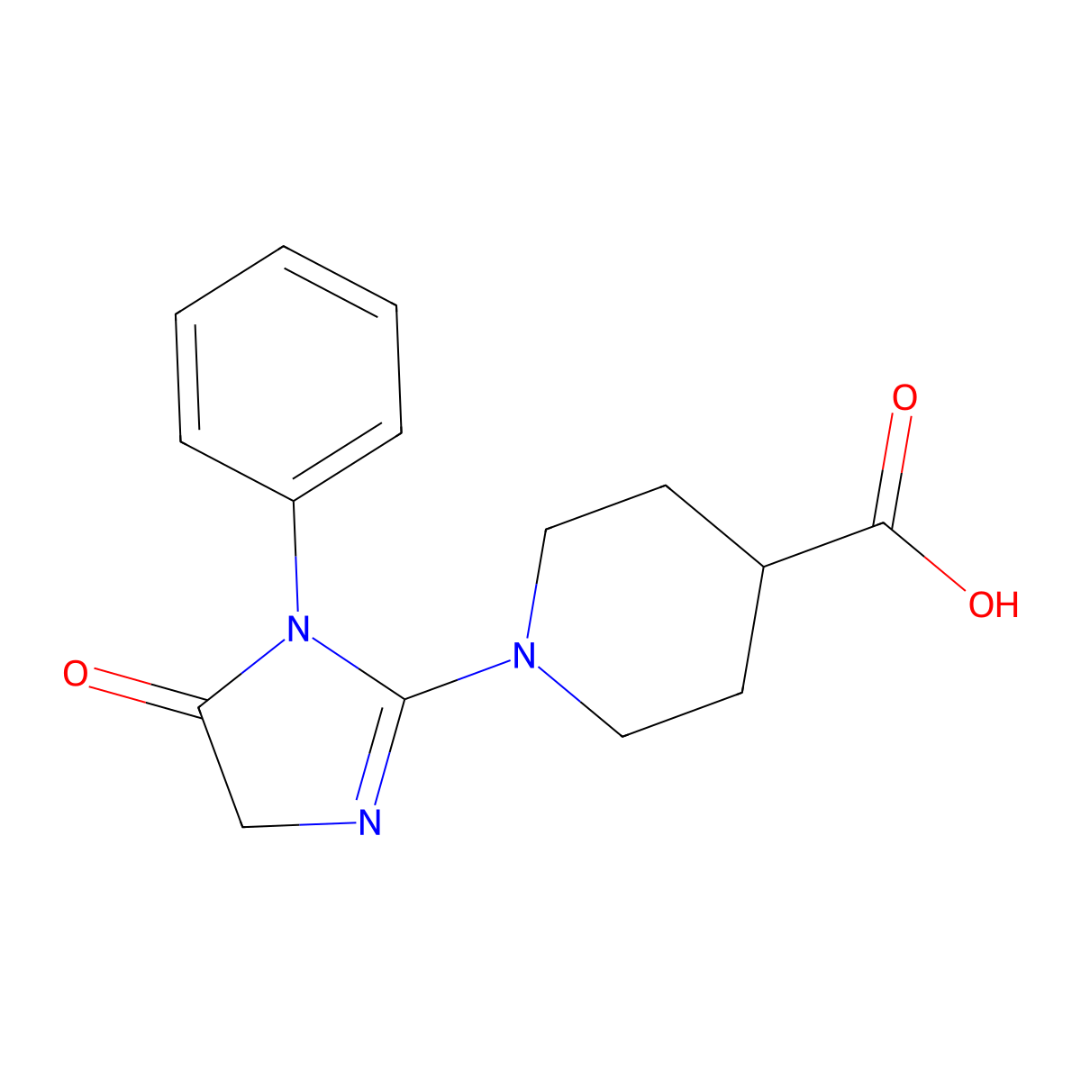 1-(5-Oxo-1-phenyl-4,5-dihydro-1H-imidazol-2-yl)piperidine-4-carboxylic acid molecular structure, CAS 1708080-66-3