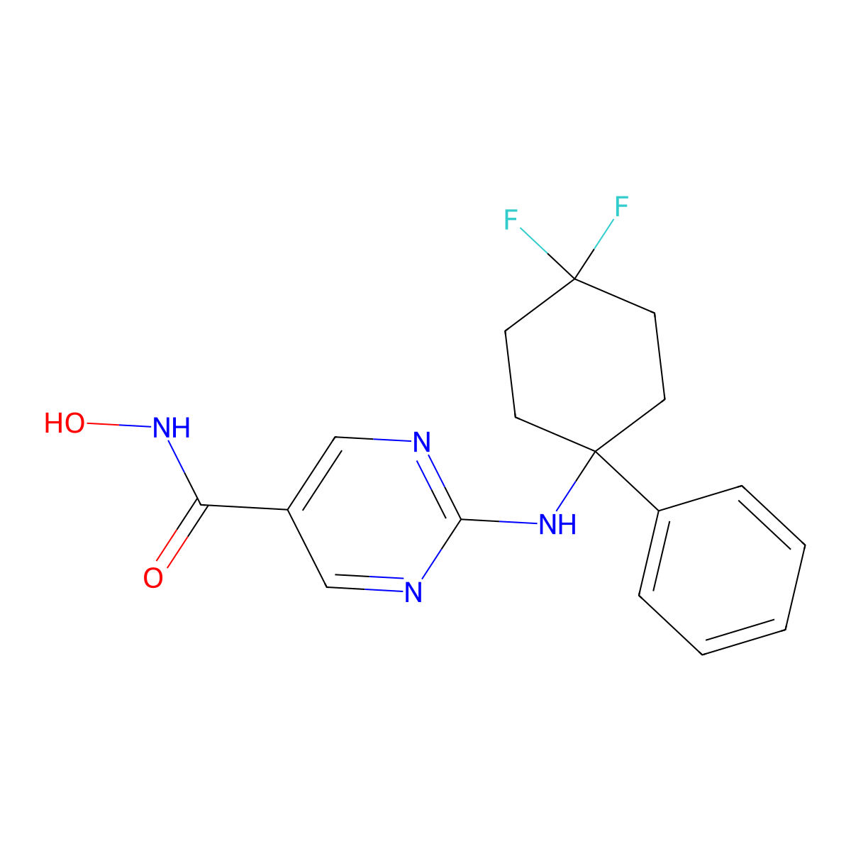 2-[(4,4-difluoro-1-phenylcyclohexyl)amino]-N-hydroxypyrimidine-5-carboxamide molecular structure, CAS 1708113-43-2