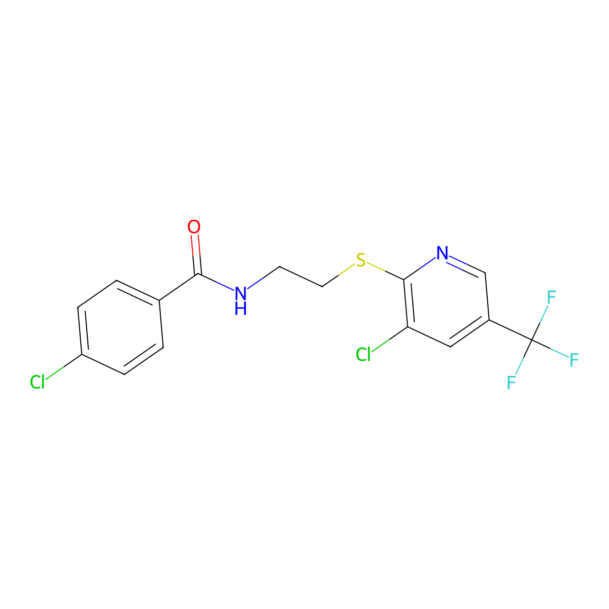 4-chloro-N-(2-{[3-chloro-5-(trifluoromethyl)pyridin-2-yl]sulfanyl}ethyl)benzamide molecular structure, CAS 1708126-06-0