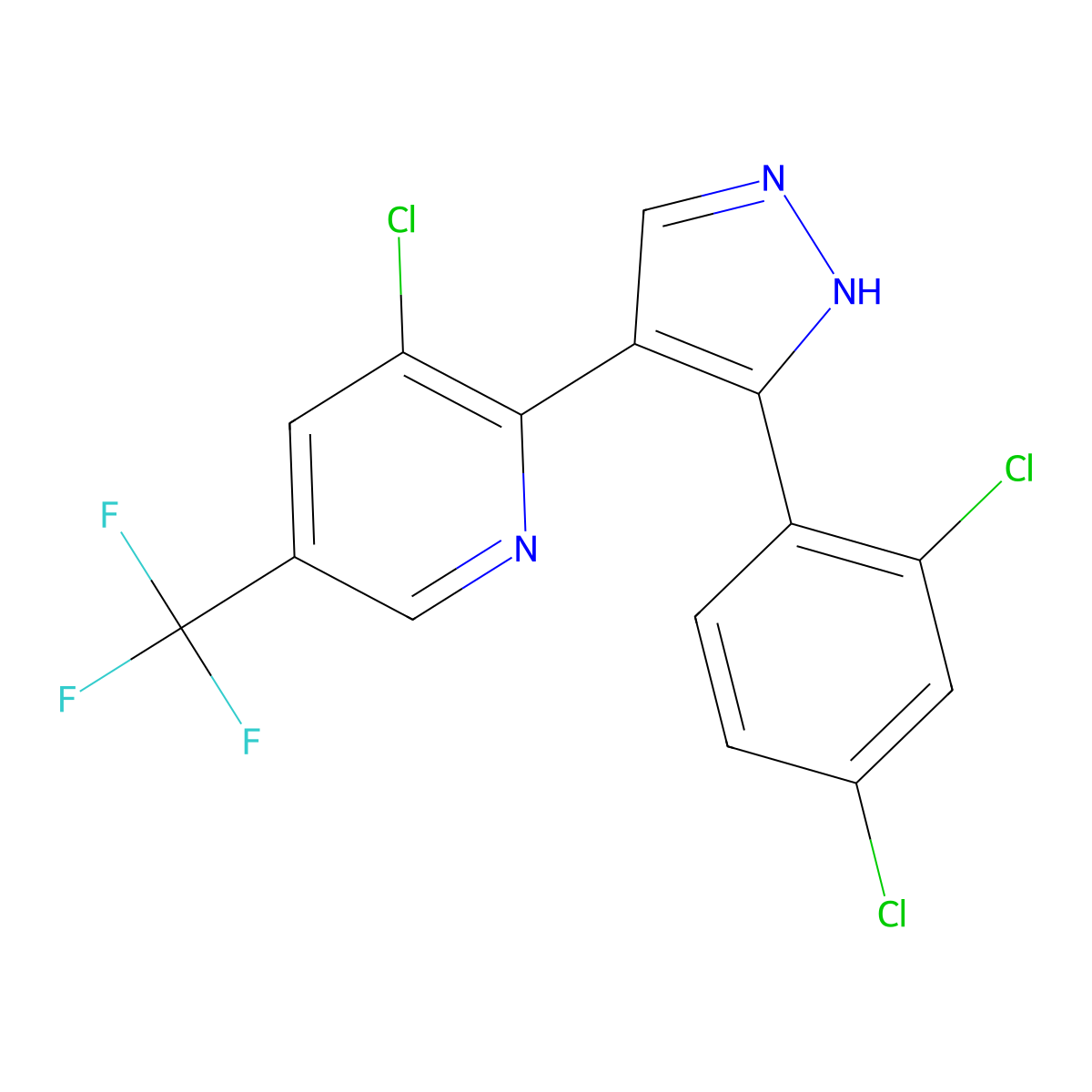 3-chloro-2-[3-(2,4-dichlorophenyl)-1H-pyrazol-4-yl]-5-(trifluoromethyl)pyridine molecular structure, CAS 1708126-07-1