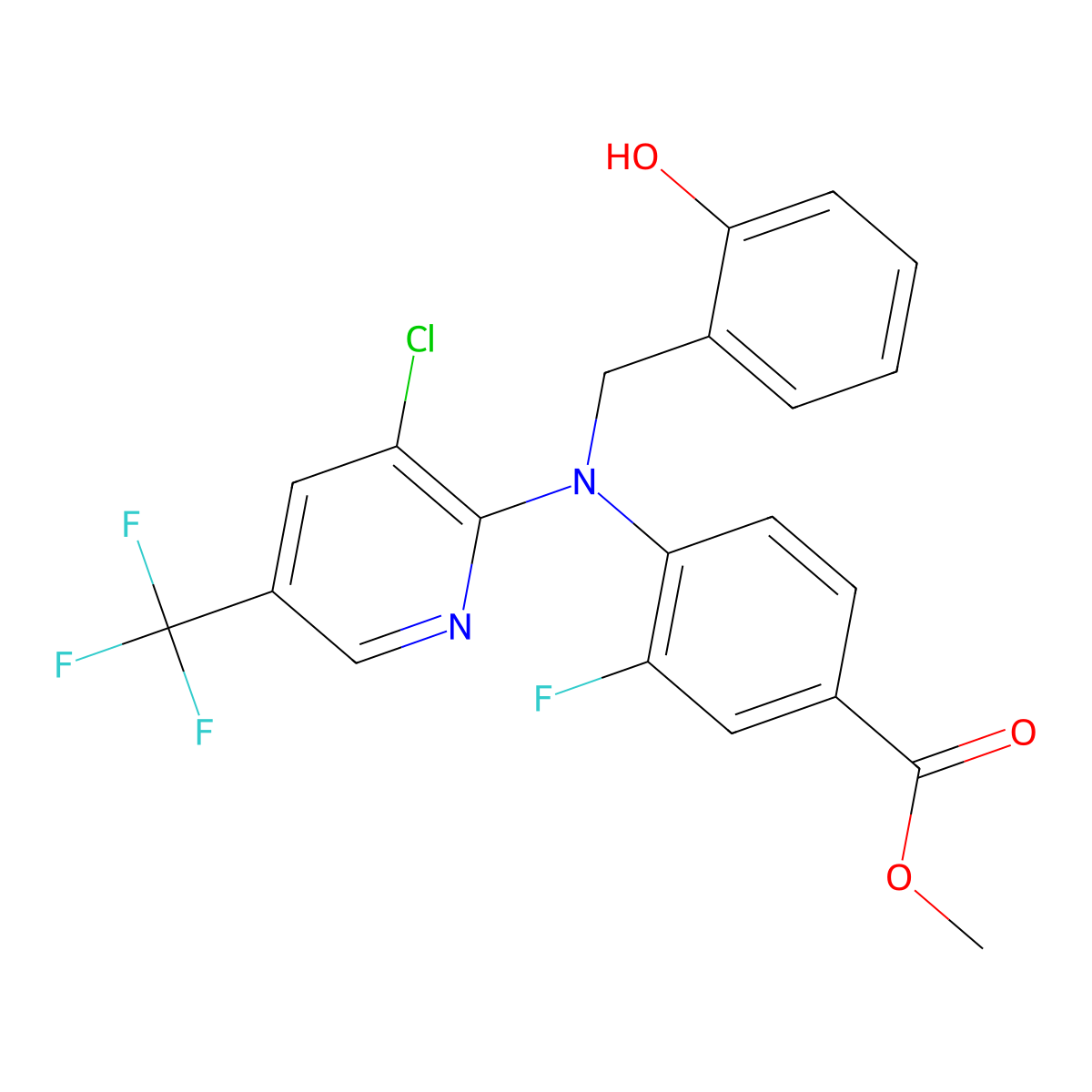 Methyl 4-{[3-chloro-5-(trifluoromethyl)pyridin-2-yl][(2-hydroxyphenyl)methyl]amino}-3-fluorobenzoate molecular structure, CAS 1708126-08-2