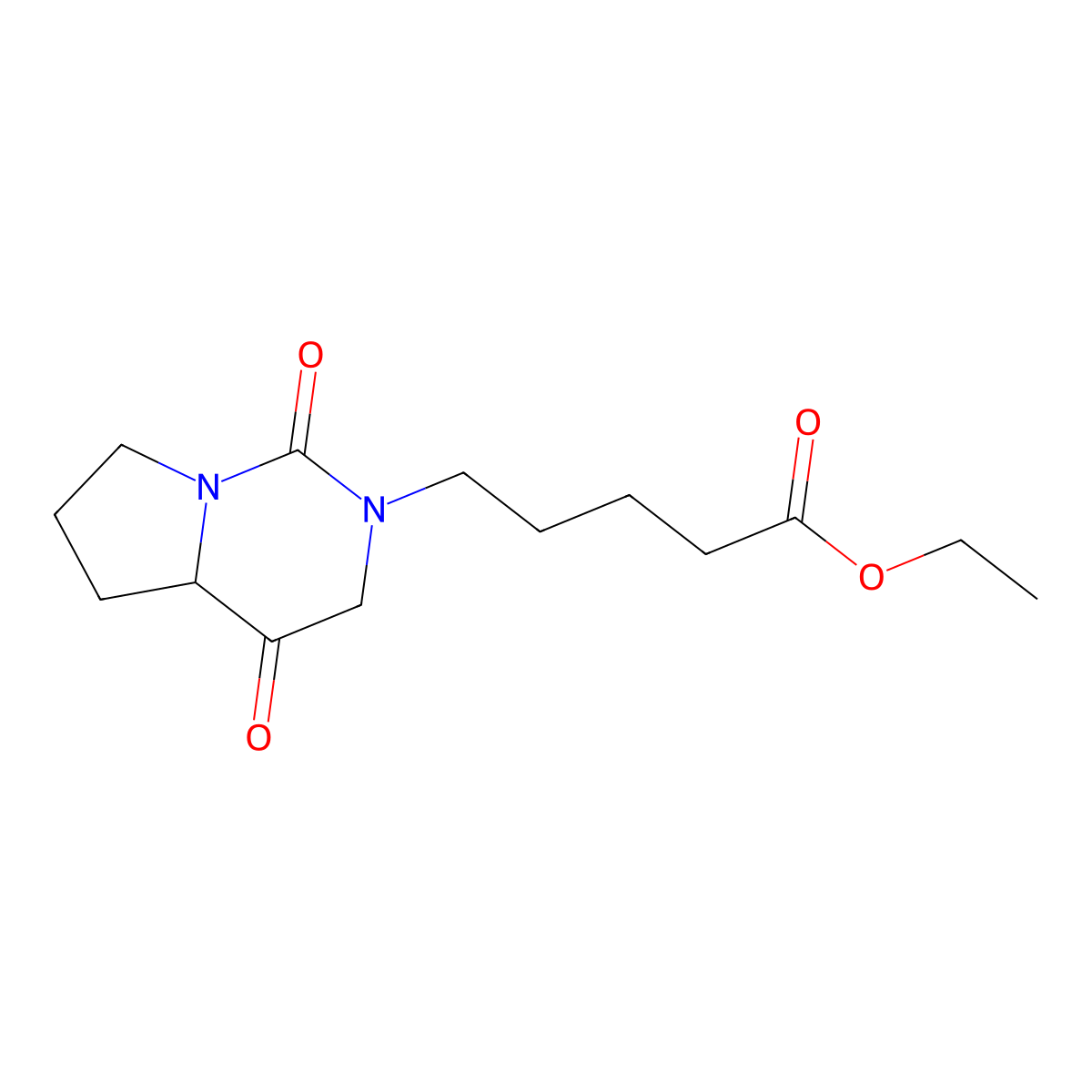 Ethyl 5-{1,4-dioxo-octahydropyrrolo[1,2-c]pyrimidin-2-yl}pentanoate molecular structure, CAS 1708126-12-8