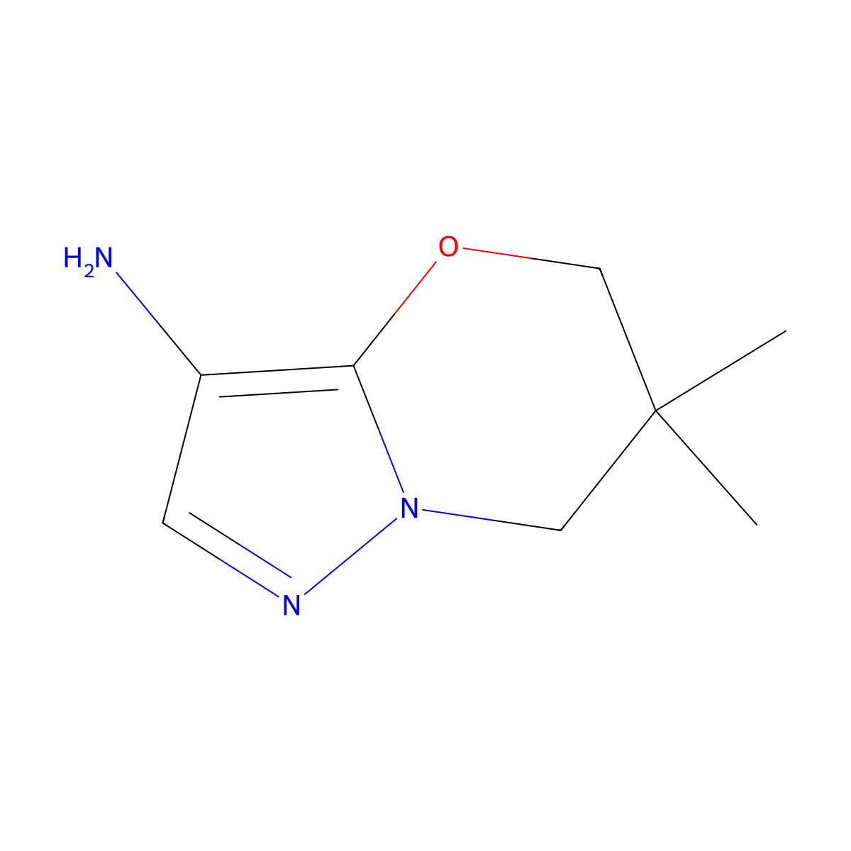 6,6-Dimethyl-5H,6H,7H-pyrazolo[3,2-b][1,3]oxazin-3-amine molecular structure, CAS 1708157-62-3