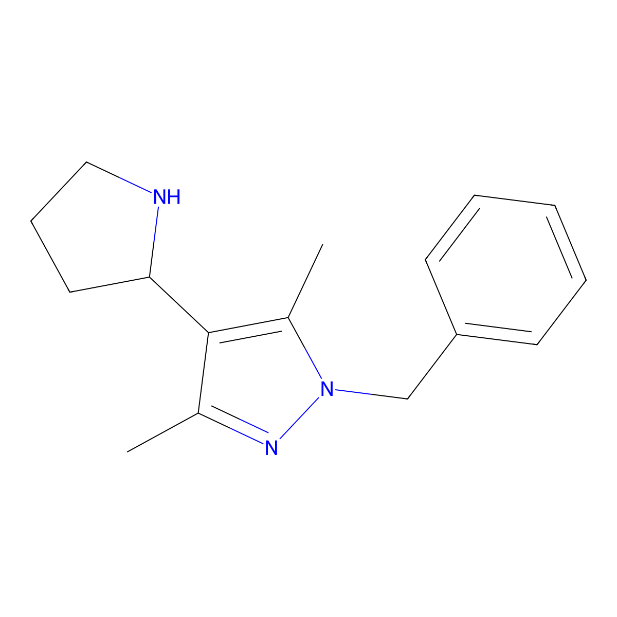 1-Benzyl-3,5-dimethyl-4-(pyrrolidin-2-yl)-1H-pyrazole molecular structure, CAS 1708179-25-2