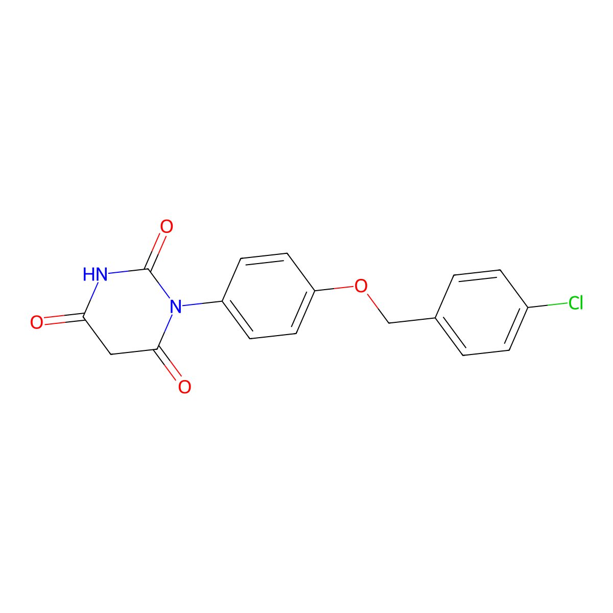 1-{4-[(4-chlorobenzyl)oxy]phenyl}pyrimidine-2,4,6(1H,3H,5H)-trione molecular structure, CAS 1708179-39-8