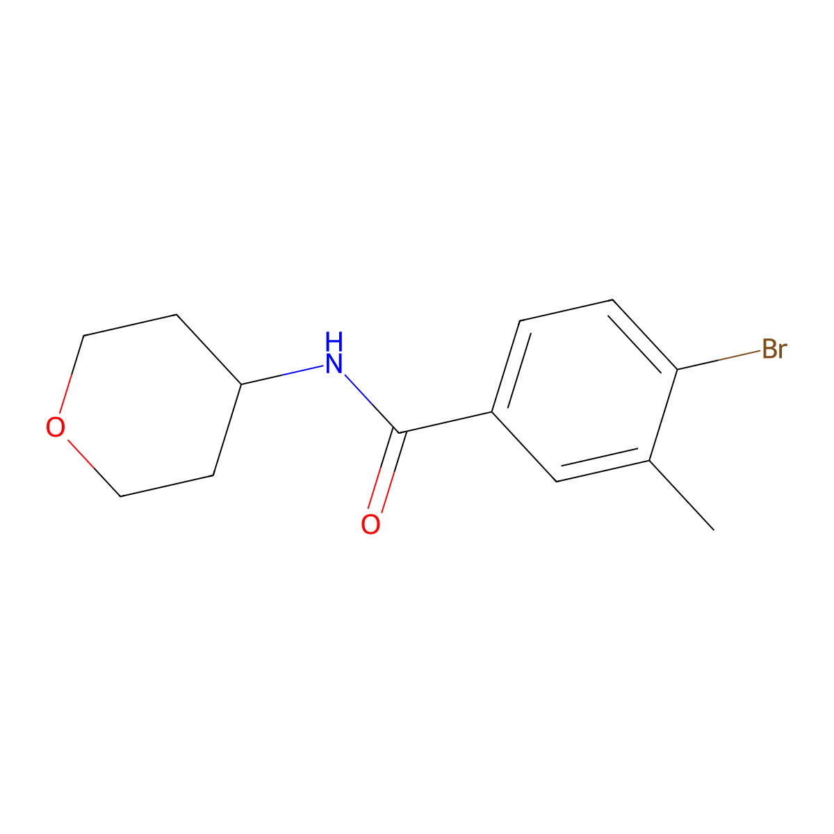 4-Bromo-3-methyl-N-(oxan-4-yl)benzamide molecular structure, CAS 1708182-67-5