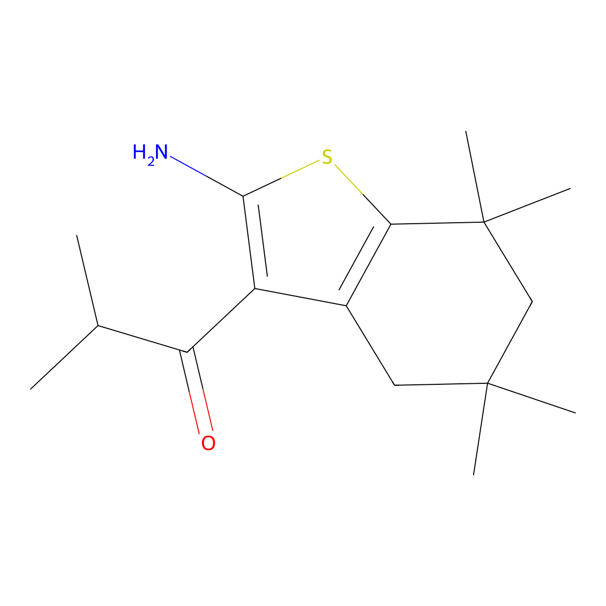 1-(2-Amino-5,5,7,7-tetramethyl-4,5,6,7-tetrahydro-1-benzothiophen-3-yl)-2-methylpropan-1-one molecular structure, CAS 1708206-31-8