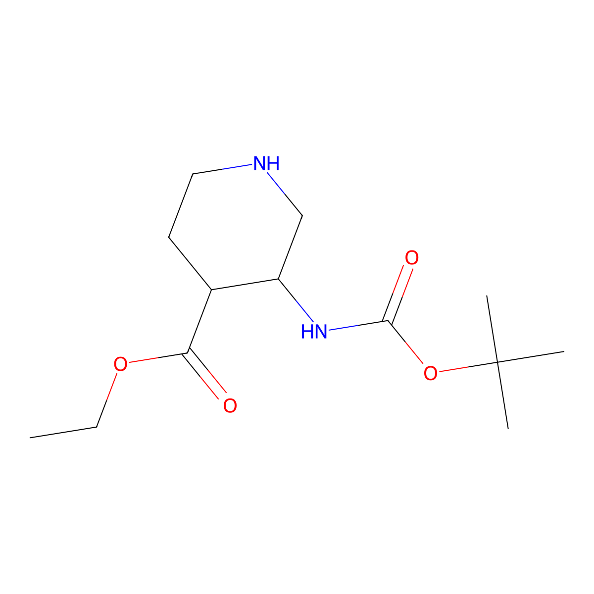 Ethyl 3-(((tert-butoxy)carbonyl)amino)piperidine-4-carboxylate molecular structure, CAS 1708250-54-7