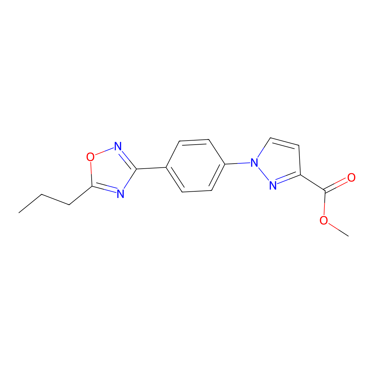 methyl 1-[4-(5-propyl-1,2,4-oxadiazol-3-yl)phenyl]-1H-pyrazole-3-carboxylate molecular structure, CAS 1708251-24-4